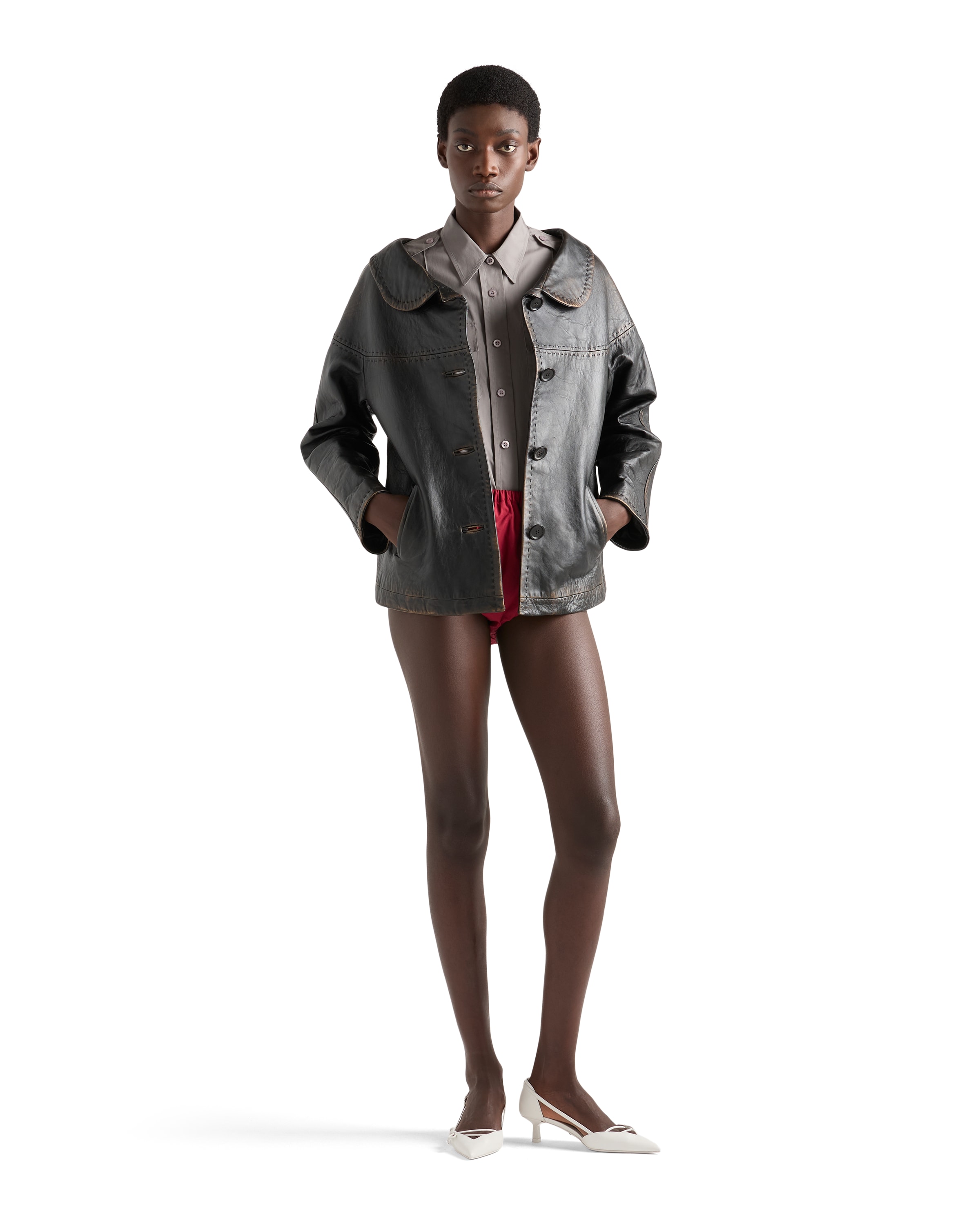Prada Nappa Leather Single-breasted Jacket In Black