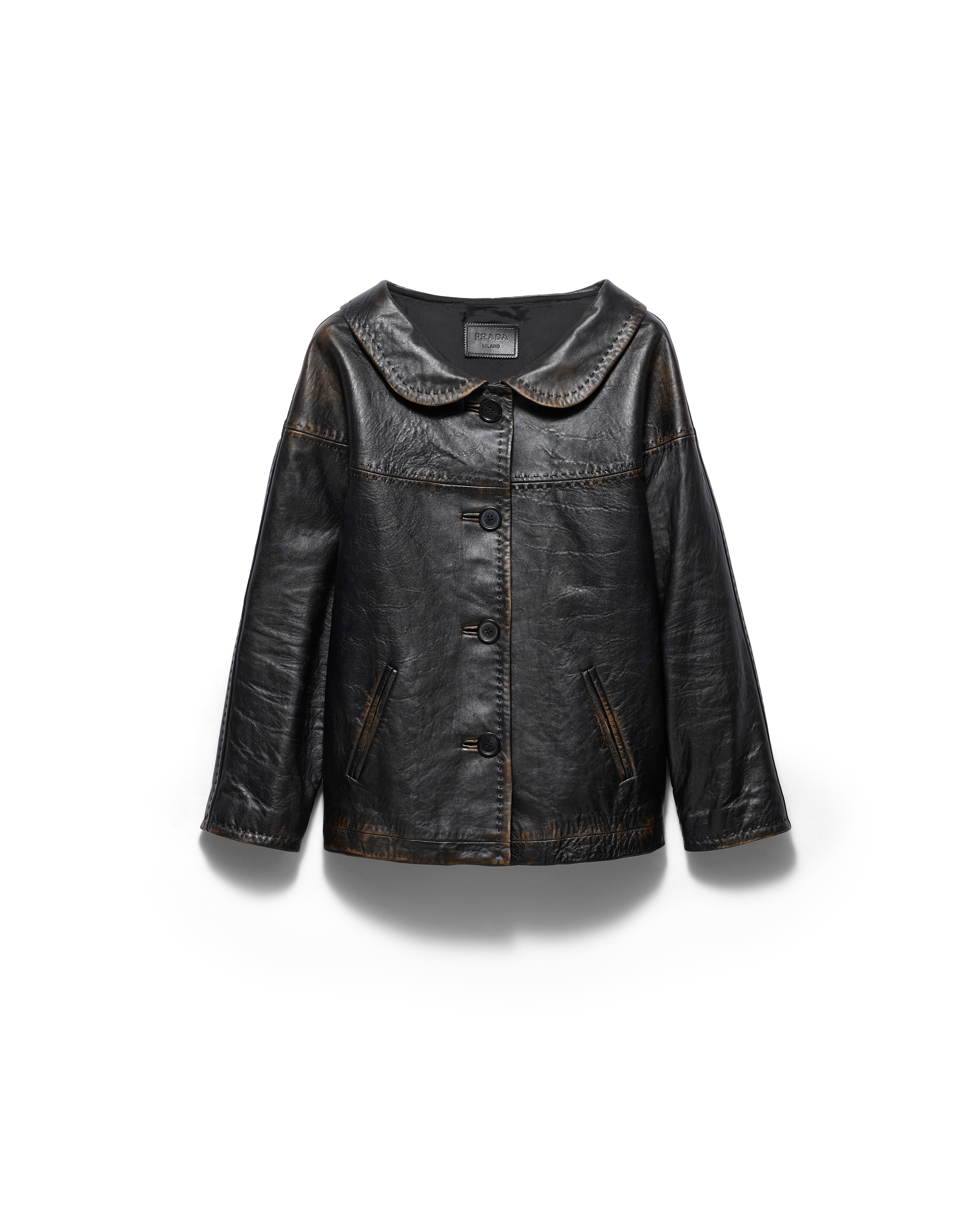 Prada Nappa Leather Single-breasted Jacket In Black
