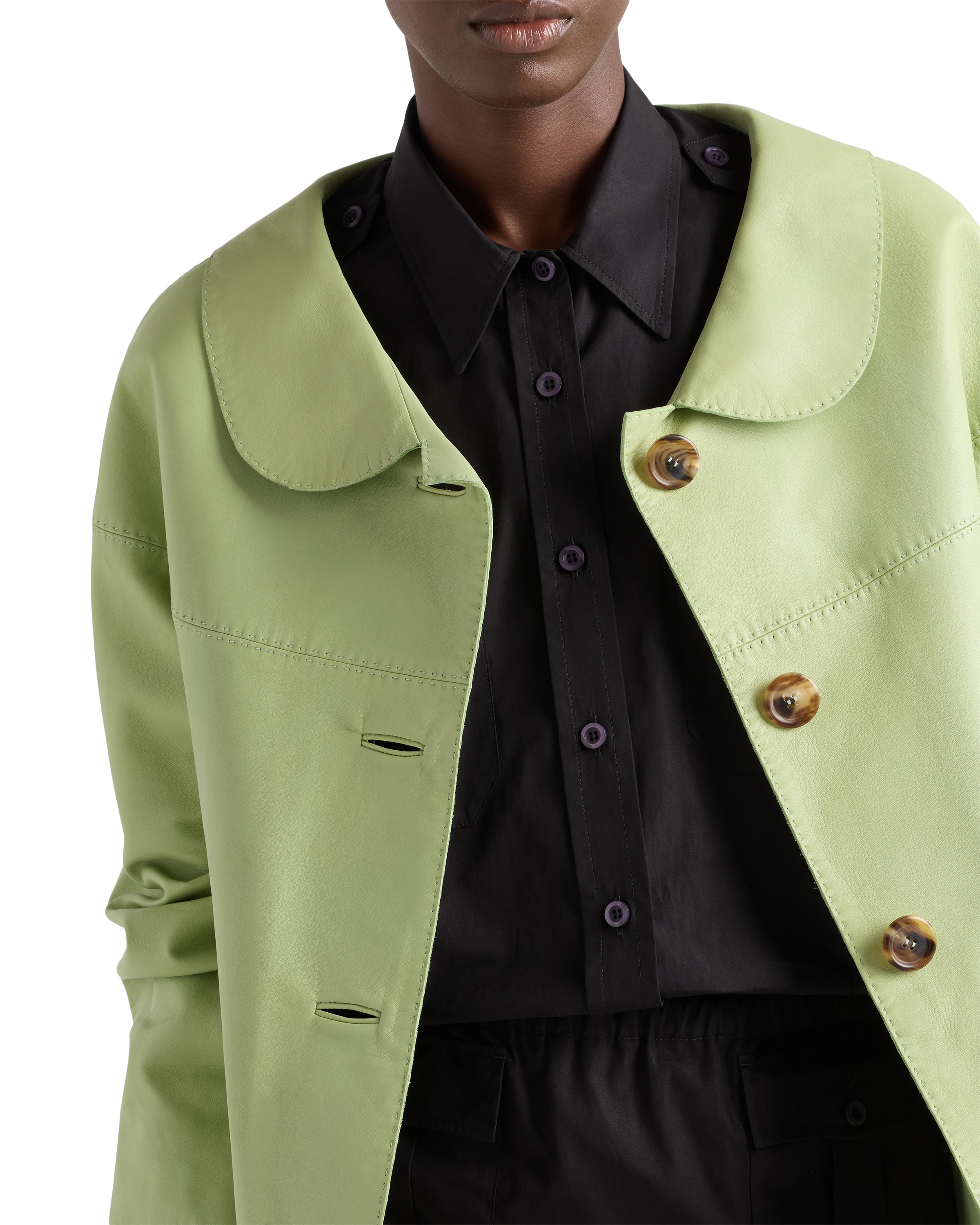 Prada Nappa Jacket Long Sleeves Notched Collar In Green