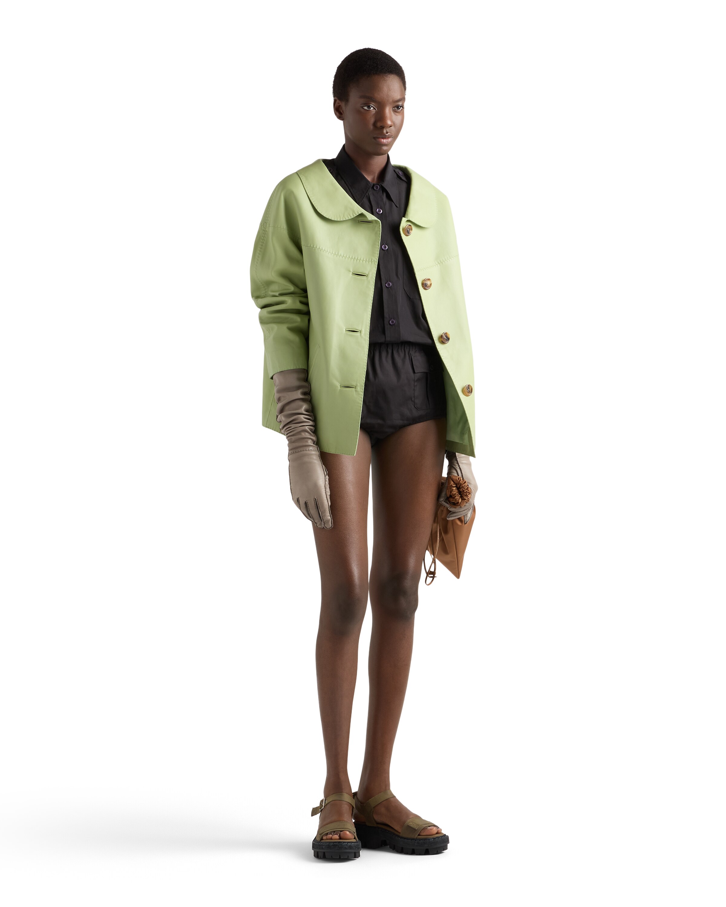 Prada Nappa Jacket Long Sleeves Notched Collar In Green