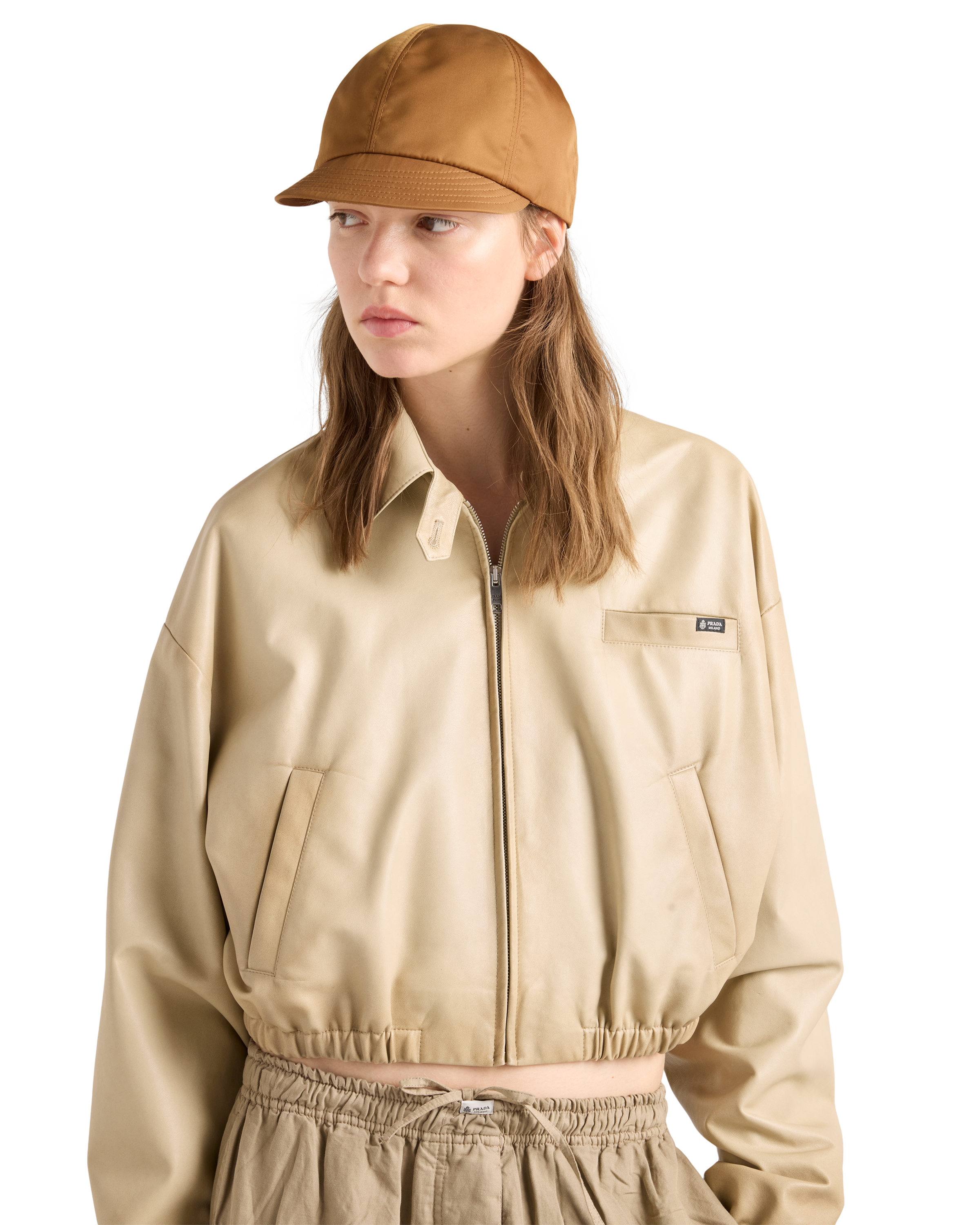 Ivory Cropped Nappa Leather Jacket | PRADA - United States
