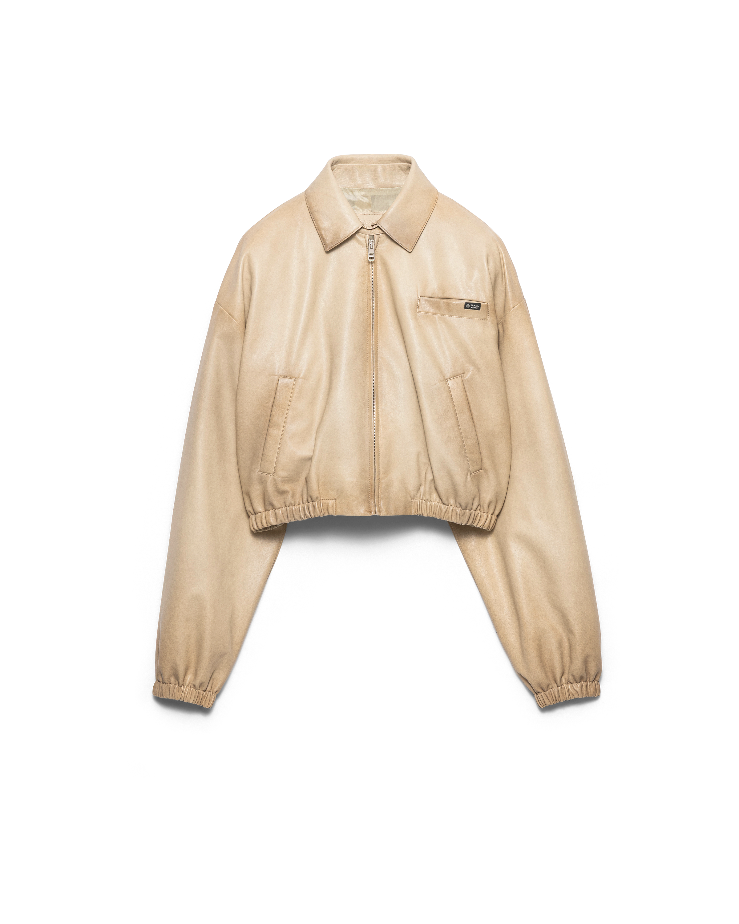 Ivory Cropped nappa leather jacket | PRADA - United States