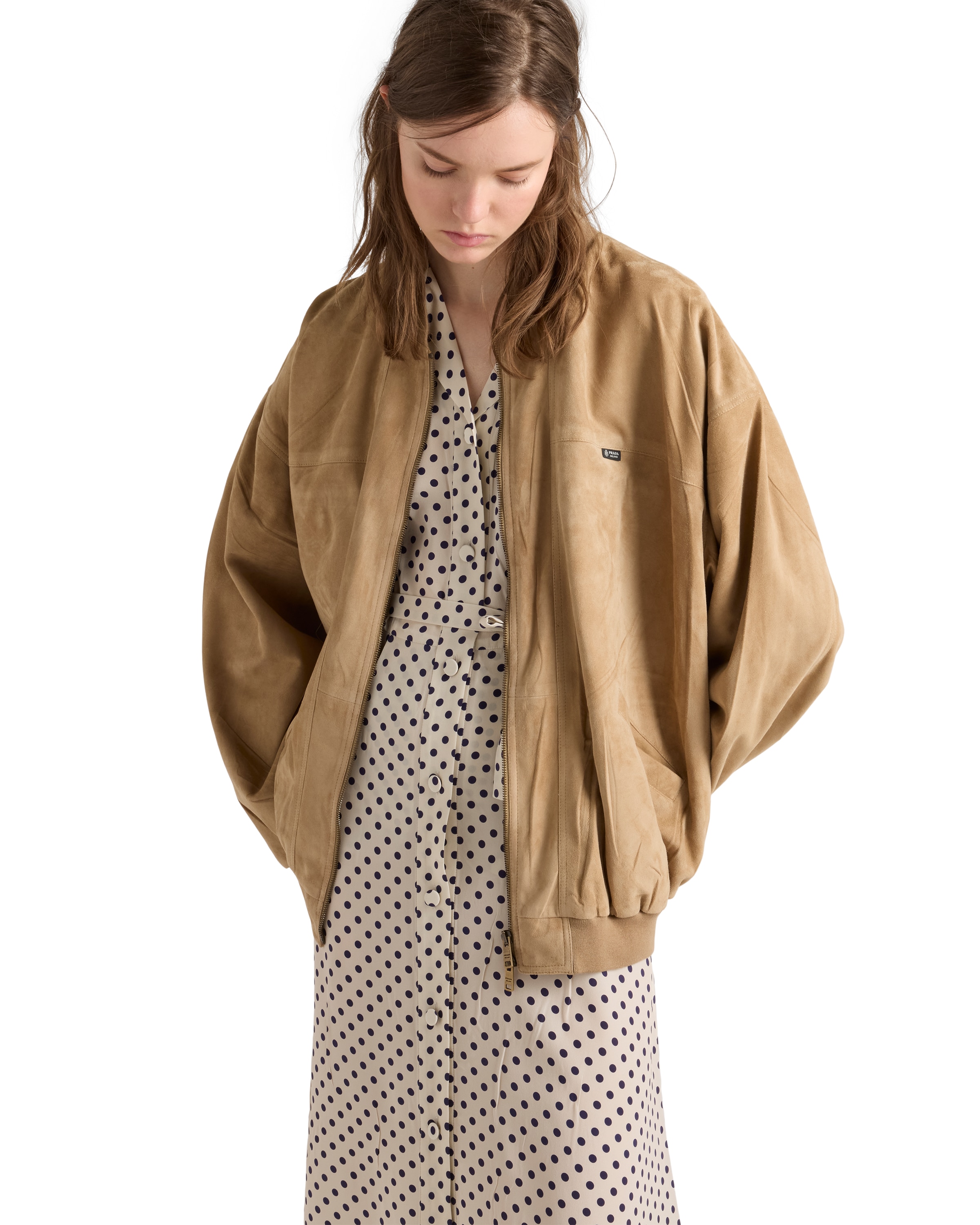 Prada Suede Jacket In Brown