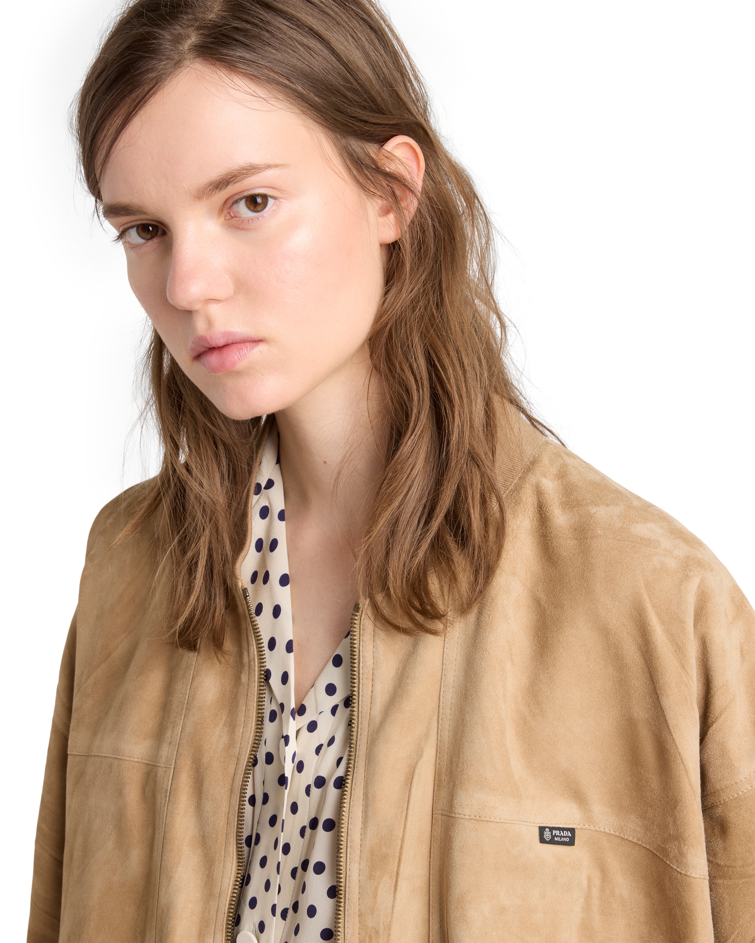 Prada Suede Jacket In Brown