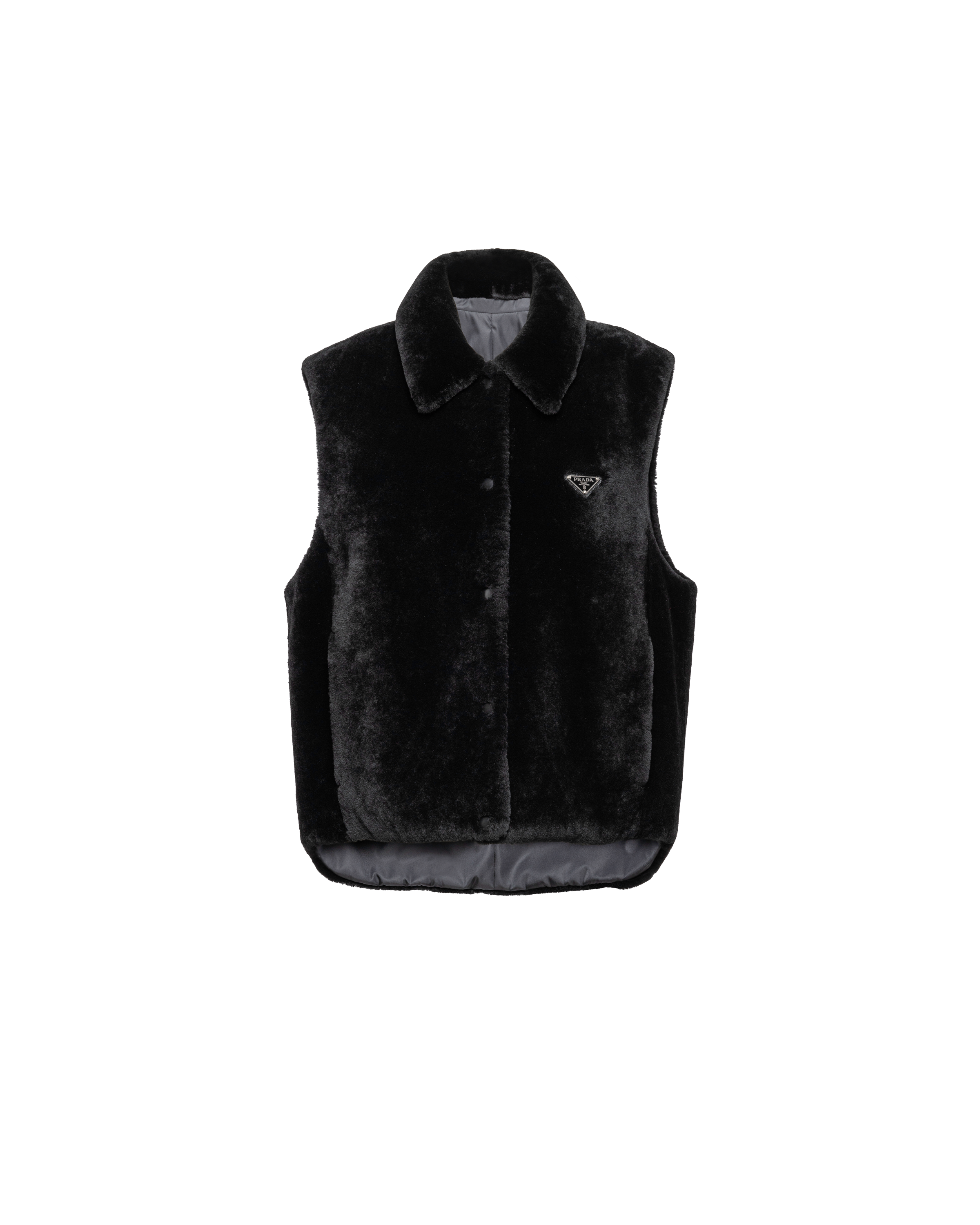 Prada Reversible Shearling Gilet In Black