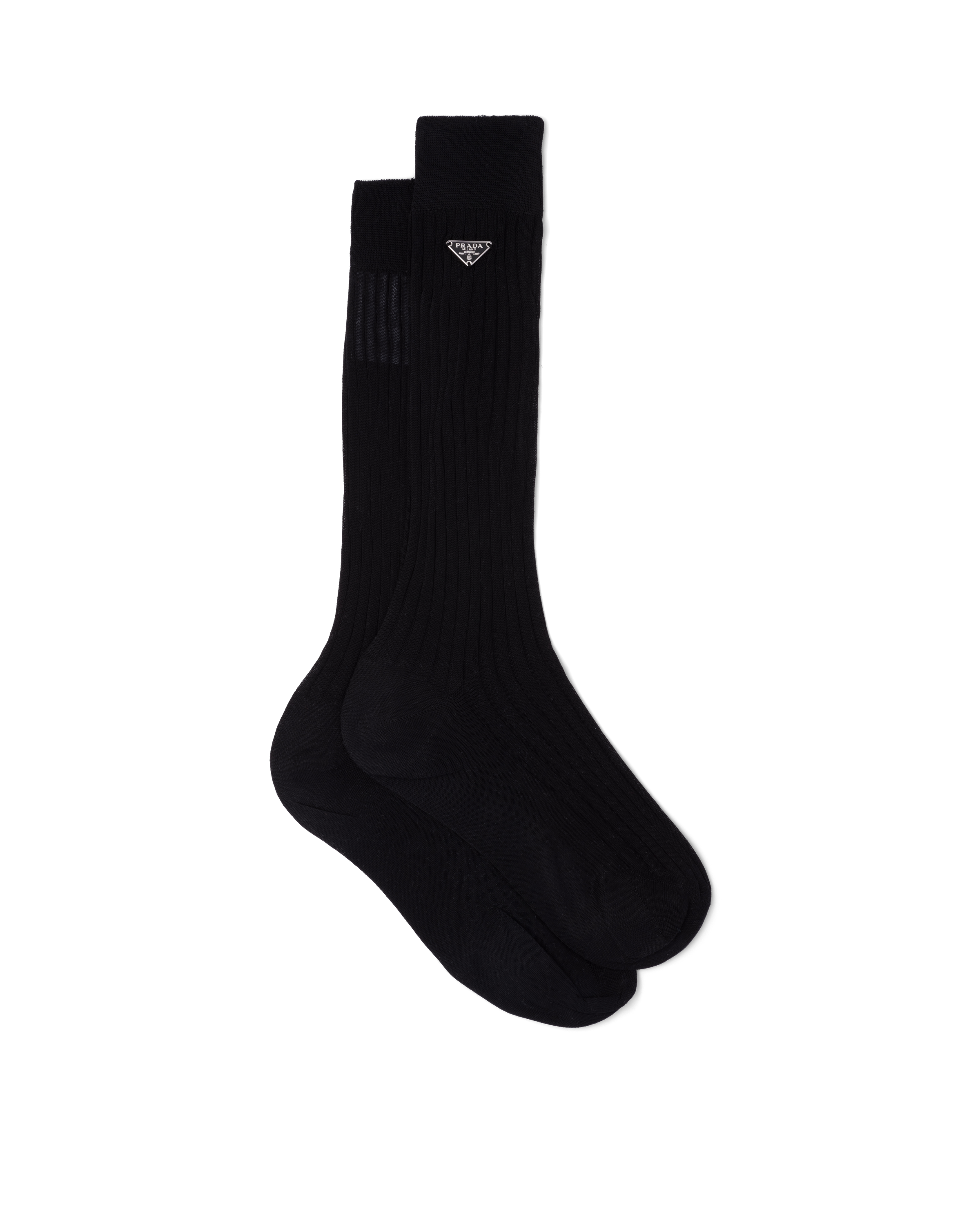Prada Superfine Ribbed Socks In Black
