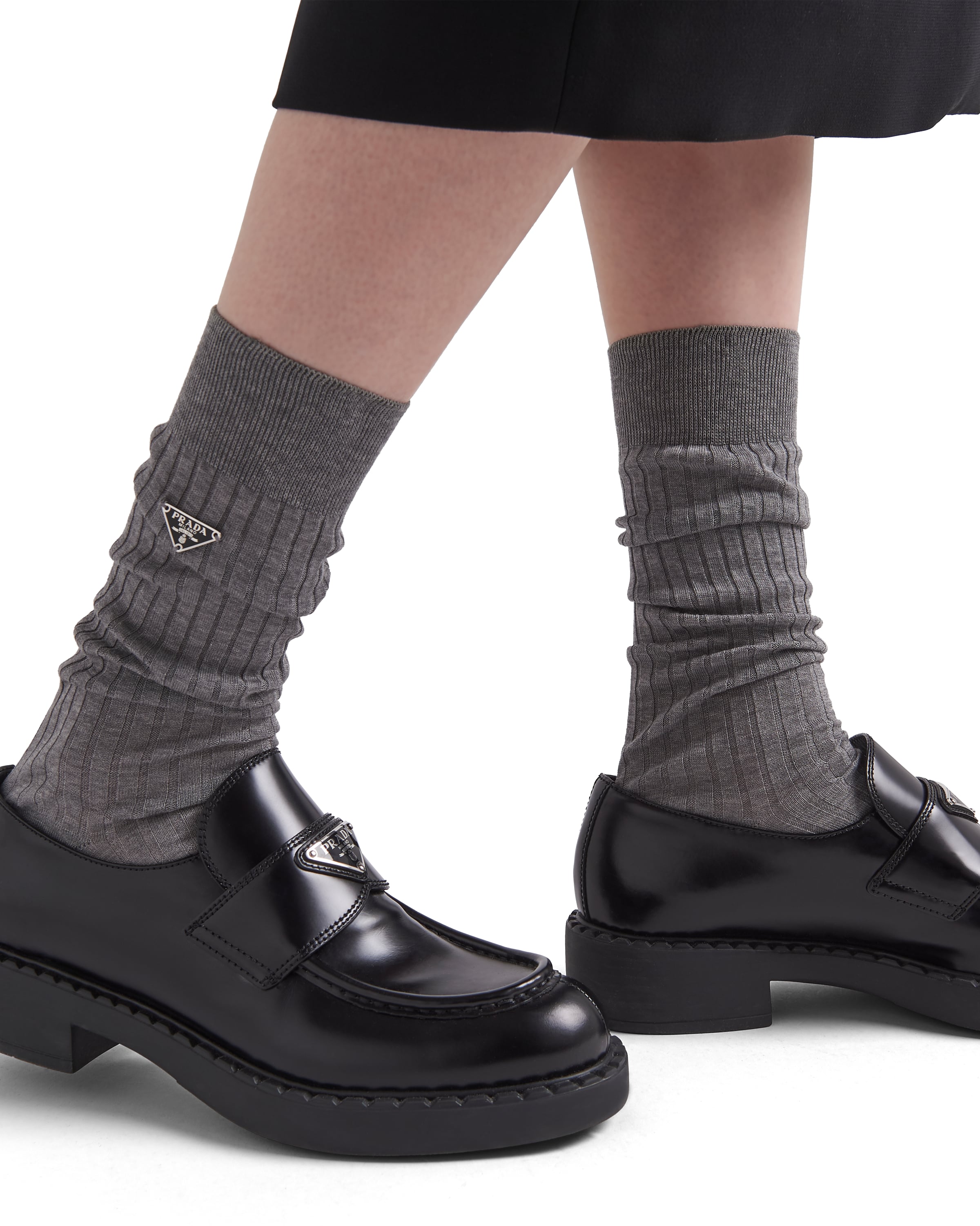 Prada Fine-ribbed Cotton Socks In Grey