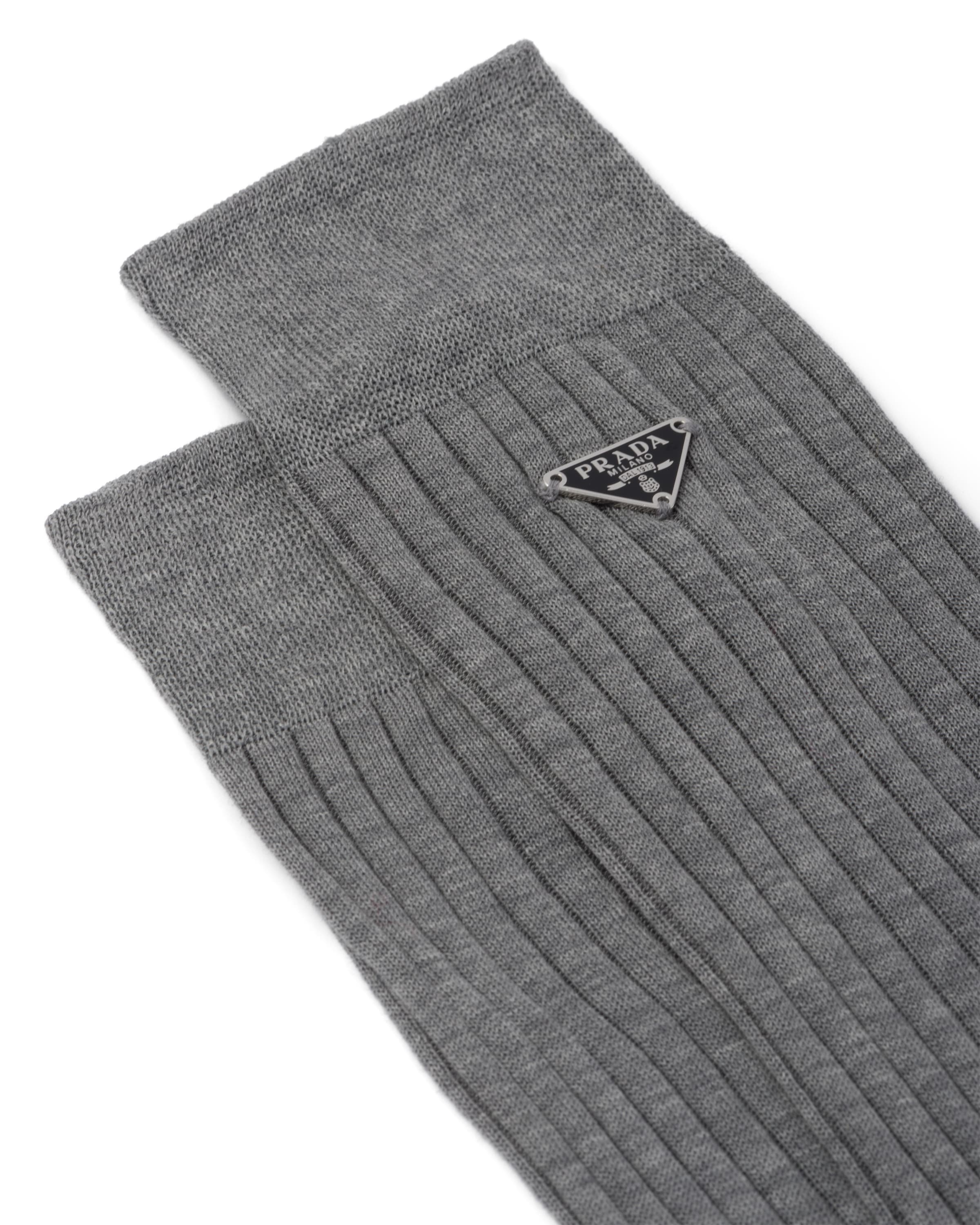 Prada Fine-ribbed Cotton Socks In Grey