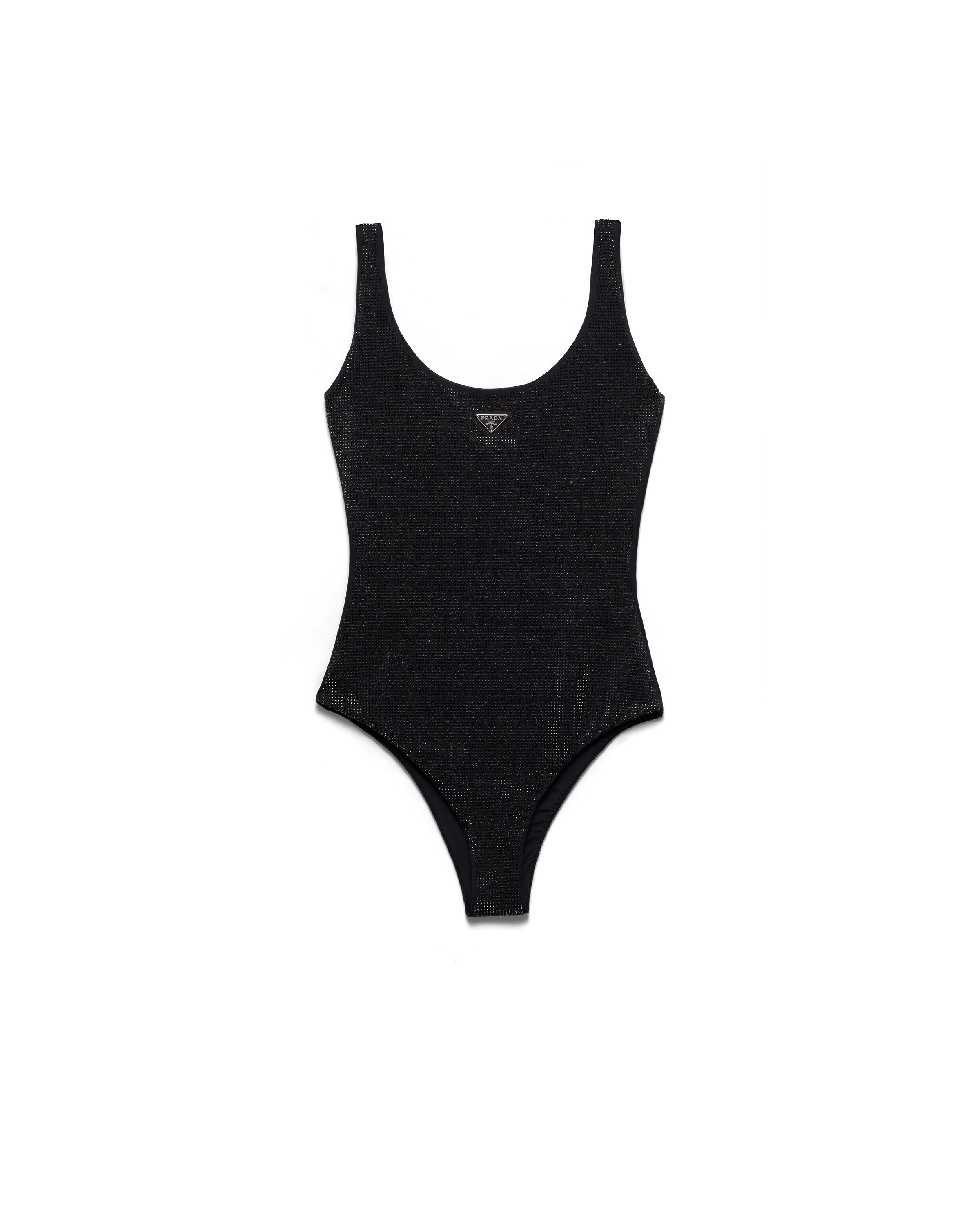 Prada Costume Intero In Jersey Con Strass, Donna, Nero/fume, Taglia L
