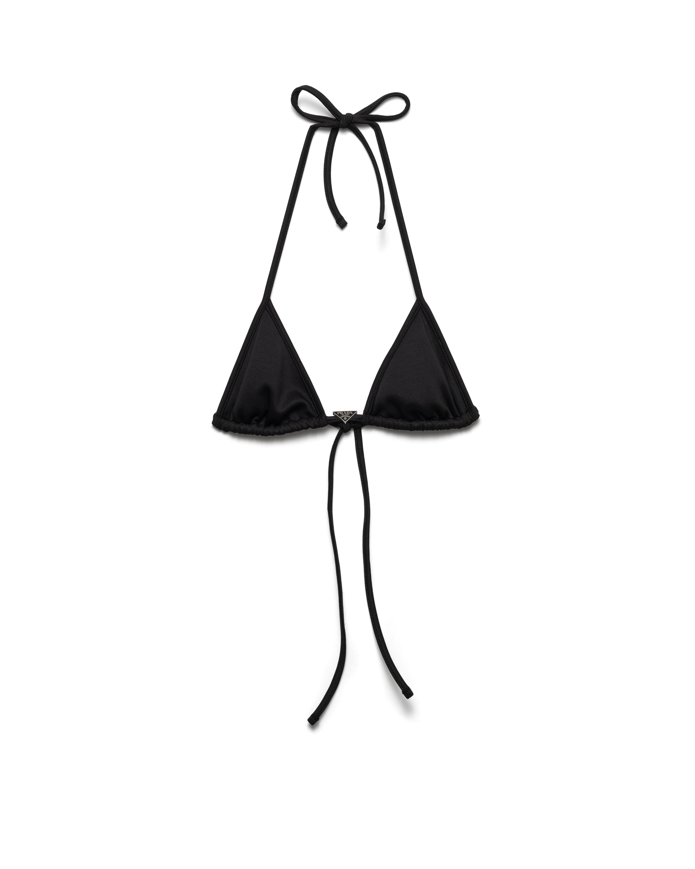 Prada Top Bikini A Triangolo In Tessuto Interlock, Donna, Nero, Taglia M