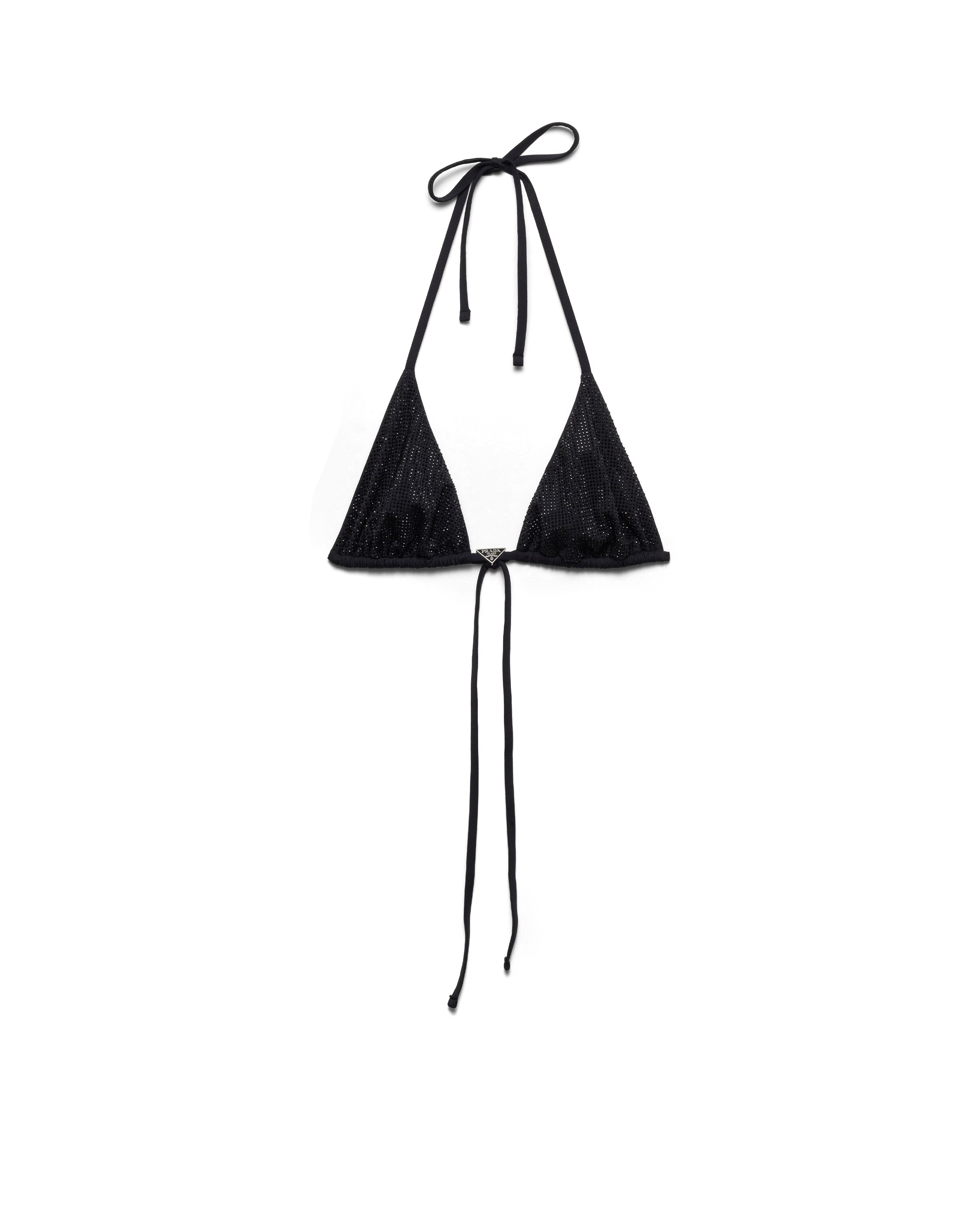 Prada Top Bikini A Triangolo In Jersey Con Strass, Donna, Nero/fume, Taglia XS