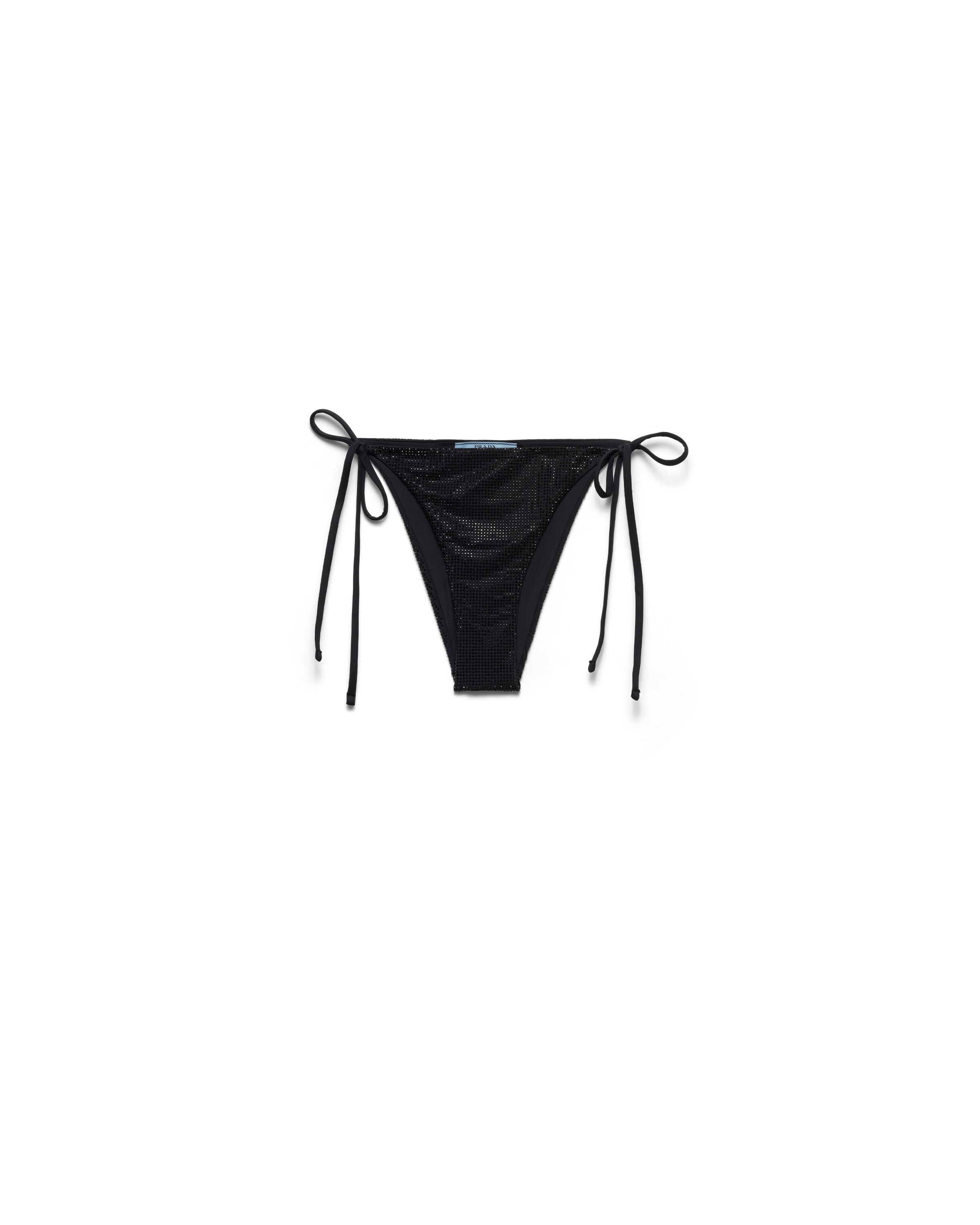 Prada Slip Bikini In Jersey Con Strass, Donna, Nero/fume, Taglia M