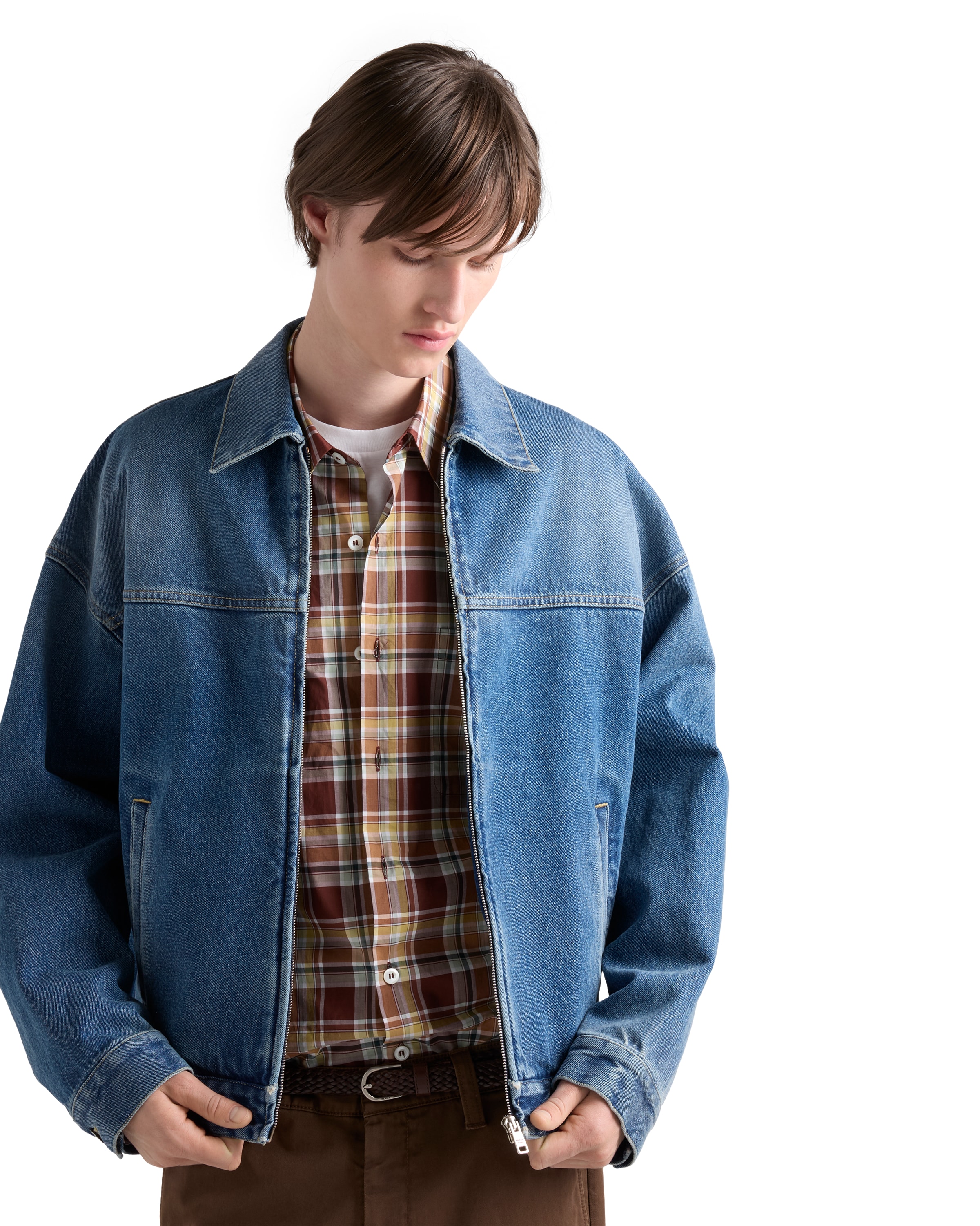 Prada Men's Denim Blouson Jacket In Blue
