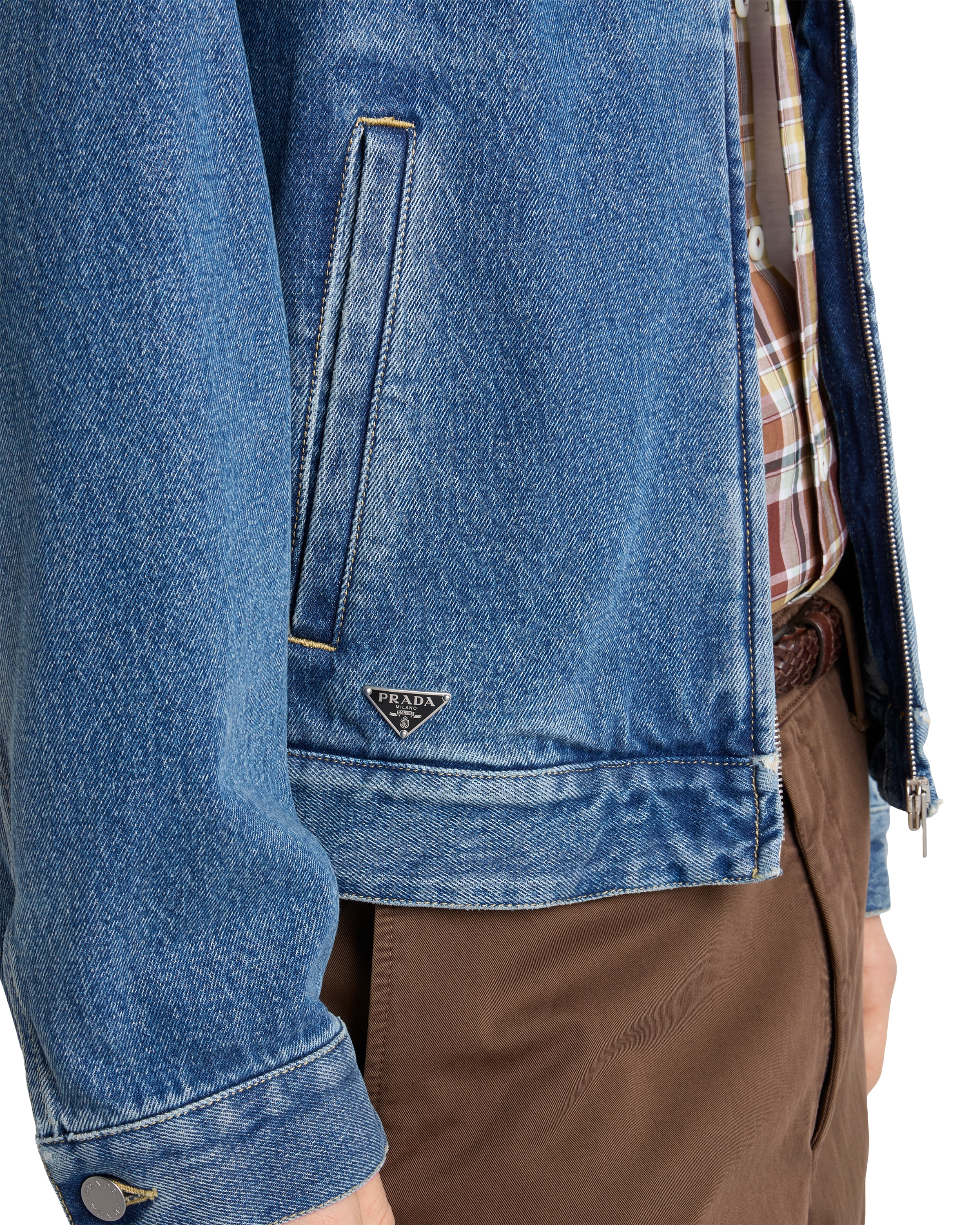 Prada Men's Denim Blouson Jacket In Blue