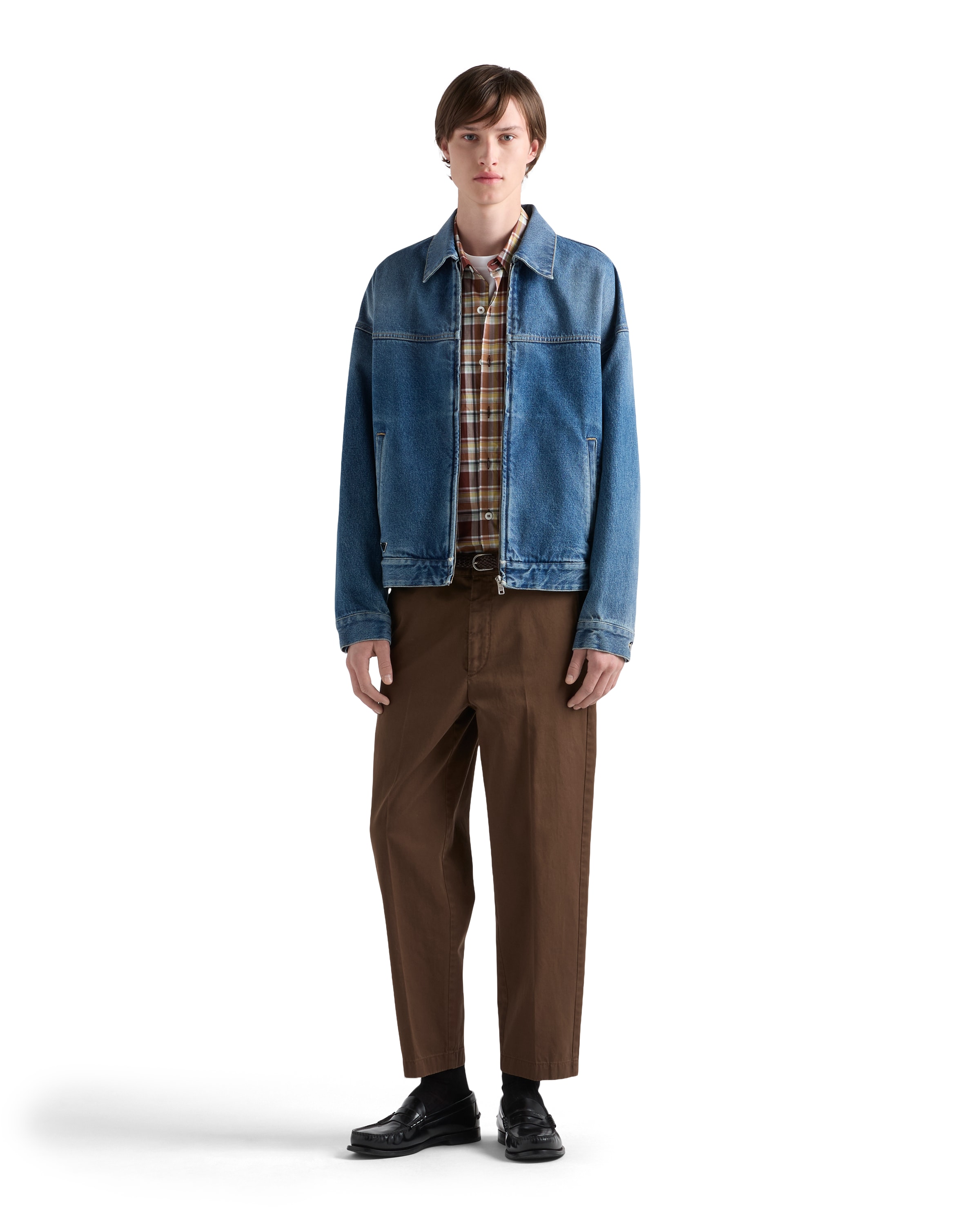 Prada Men's Denim Blouson Jacket In Blue