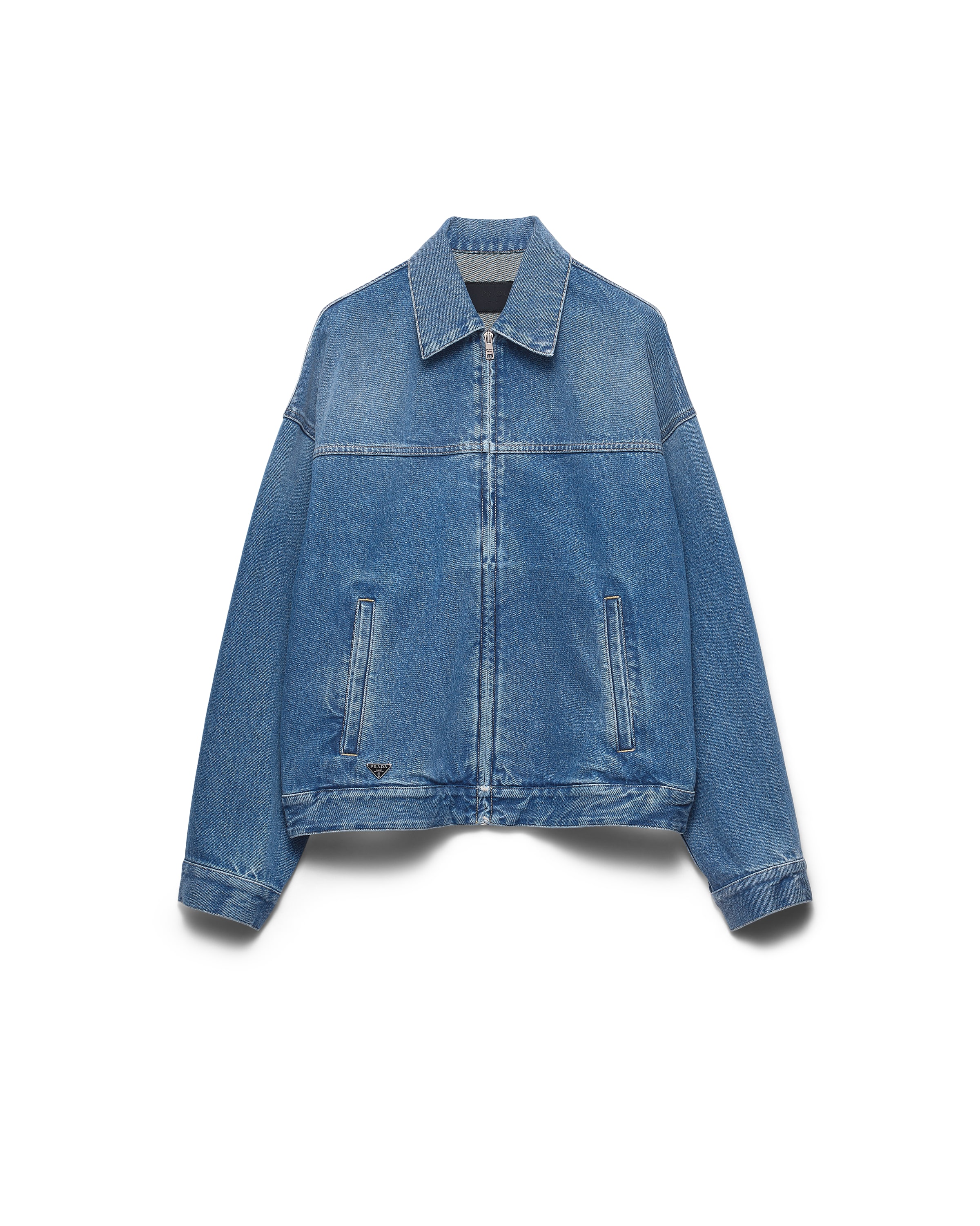 Prada Men's Denim Blouson Jacket In Blue