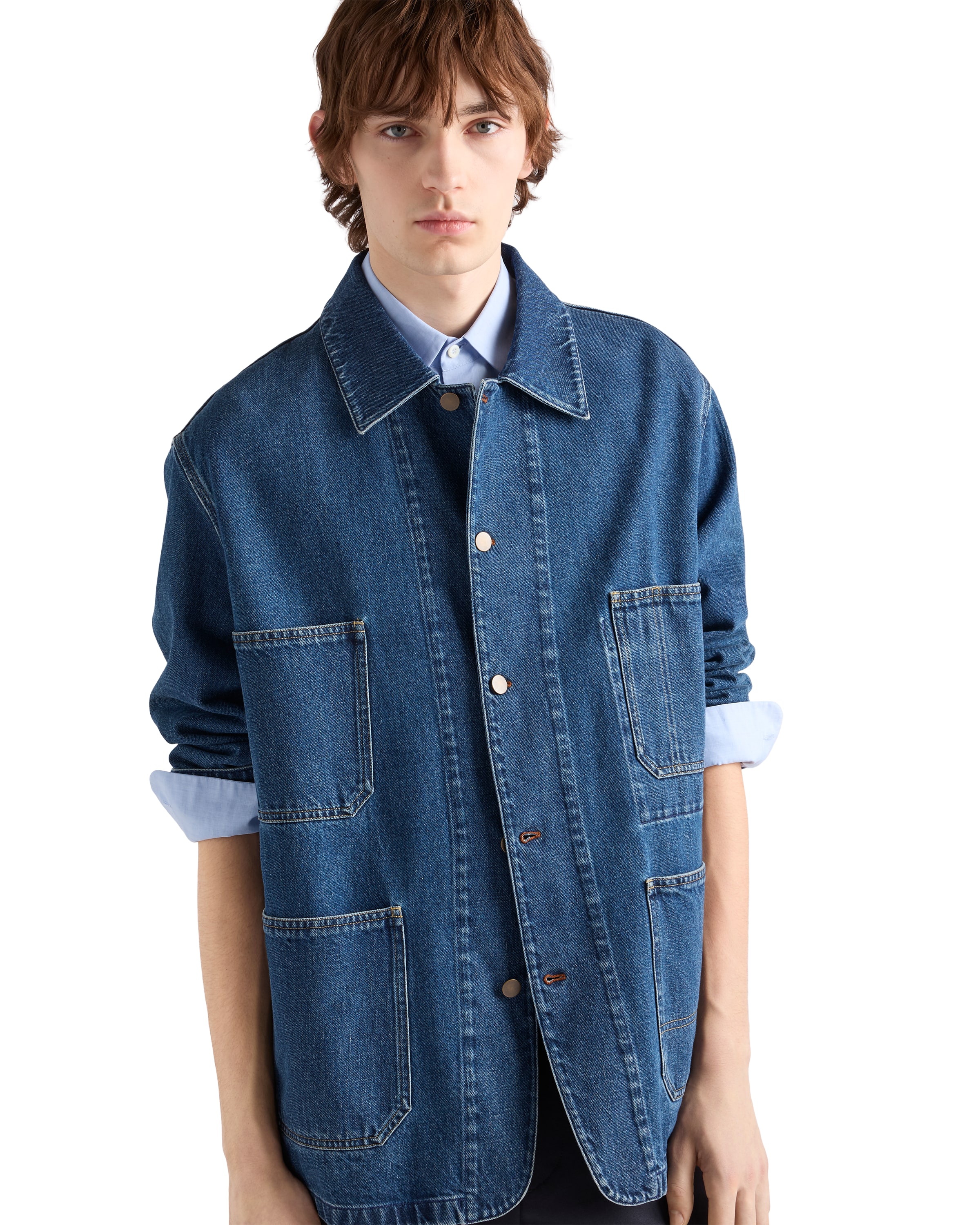 Prada Men's Light Denim Blouson Jacket In Blue