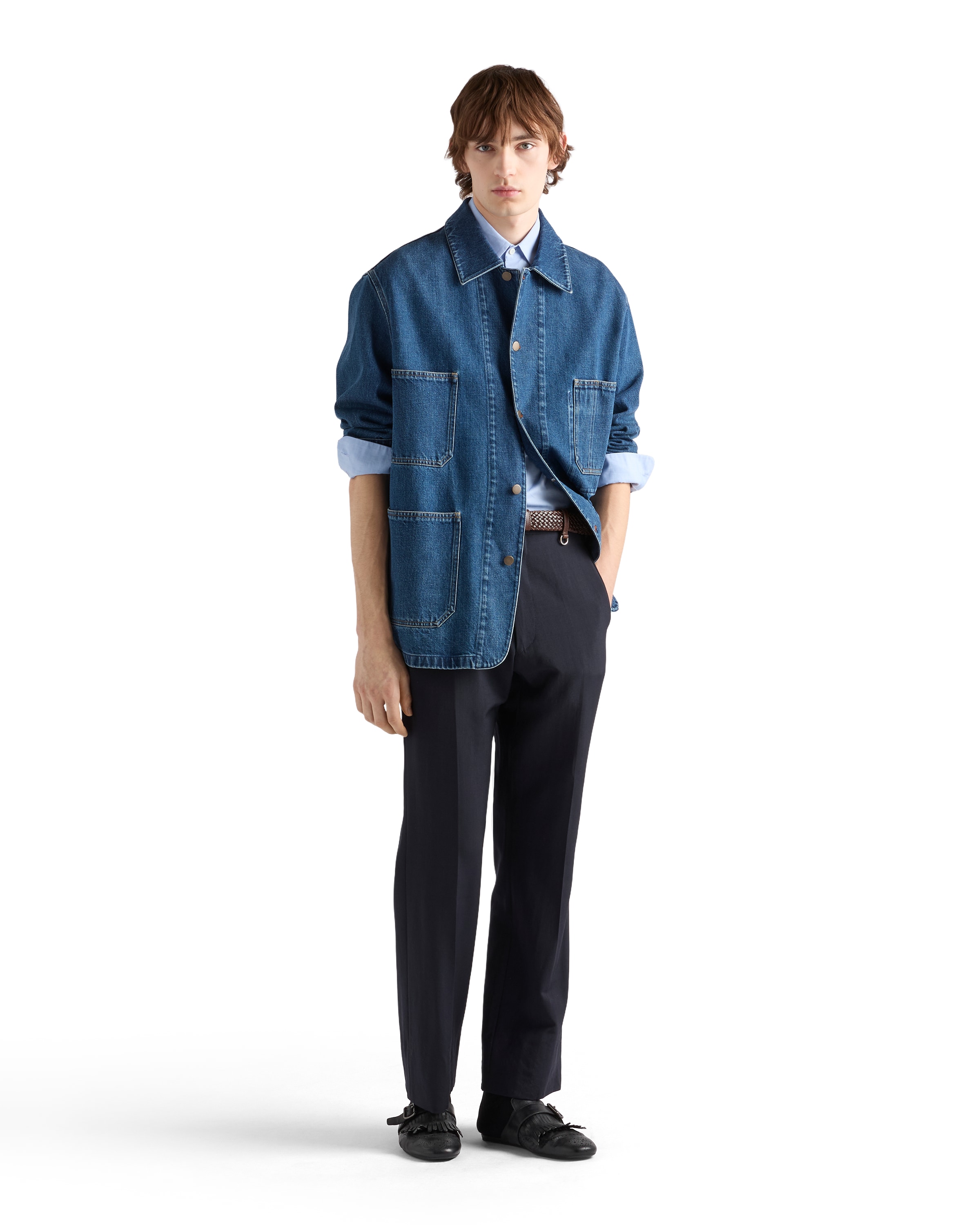 Prada Men's Light Denim Blouson Jacket In Blue