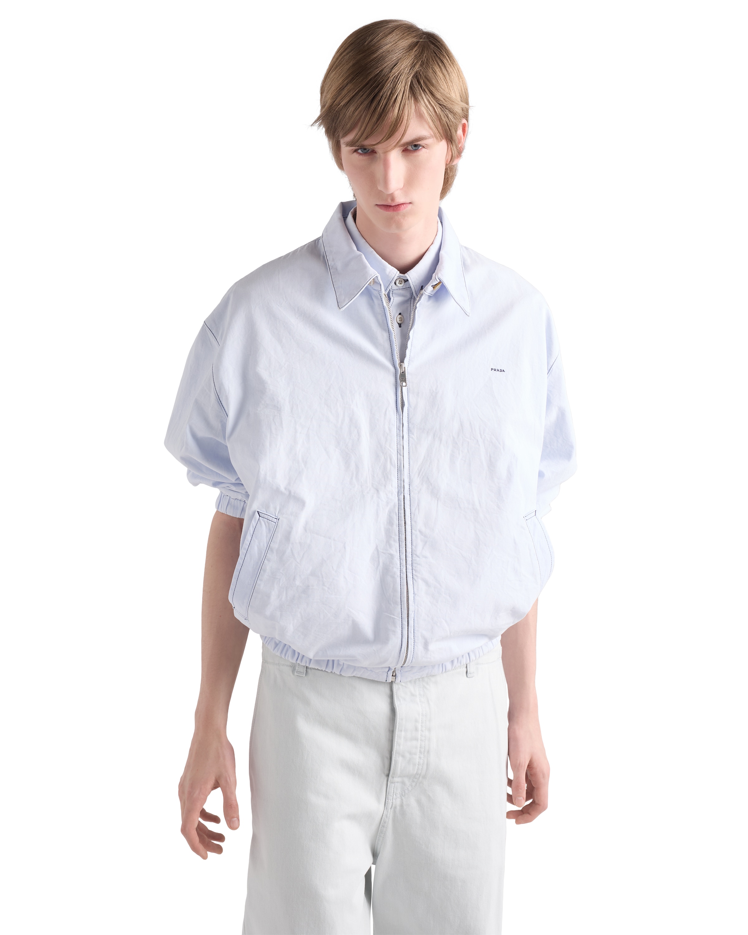 Prada Chambray Blouson Jacket In White