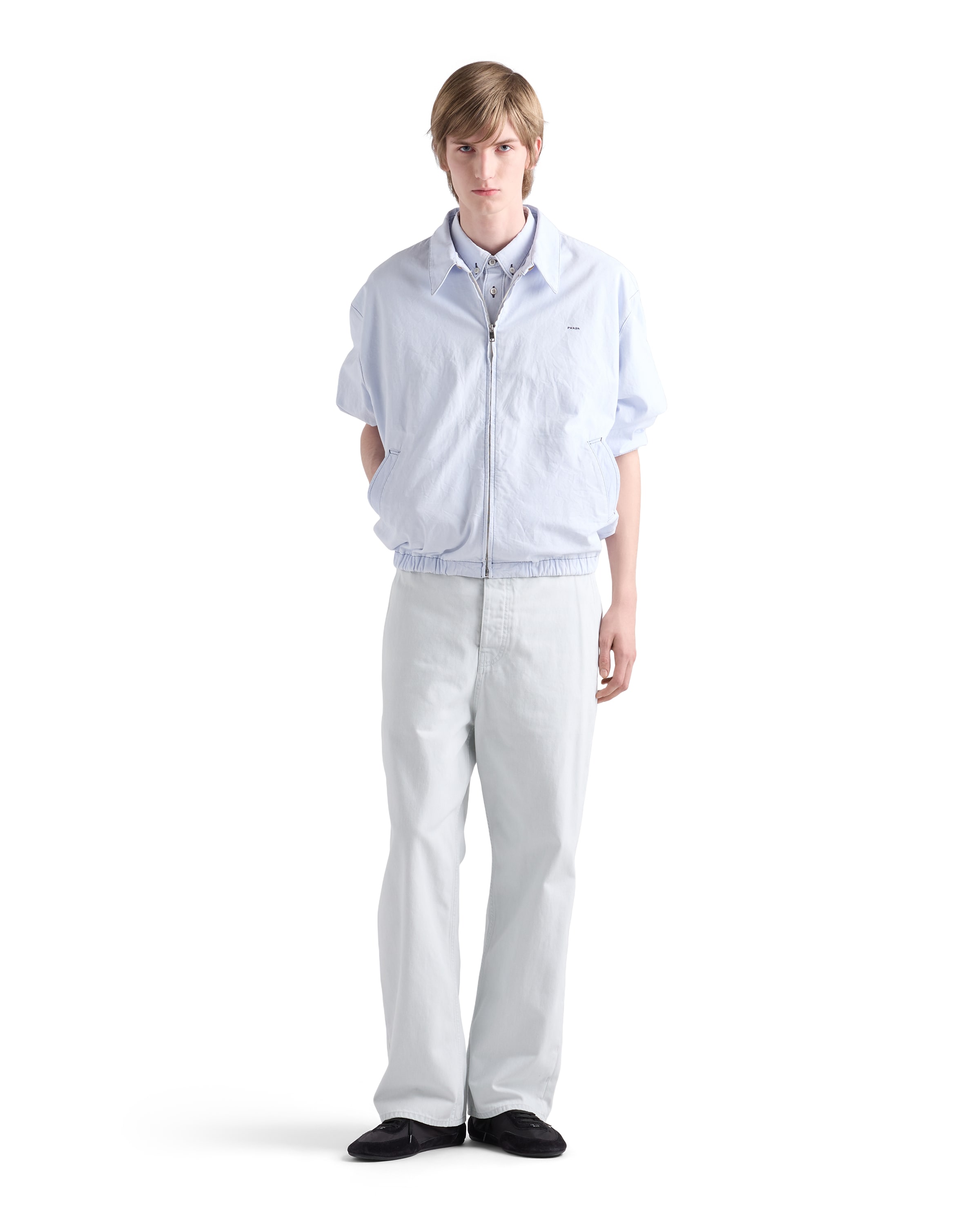 Prada Chambray Blouson Jacket In White