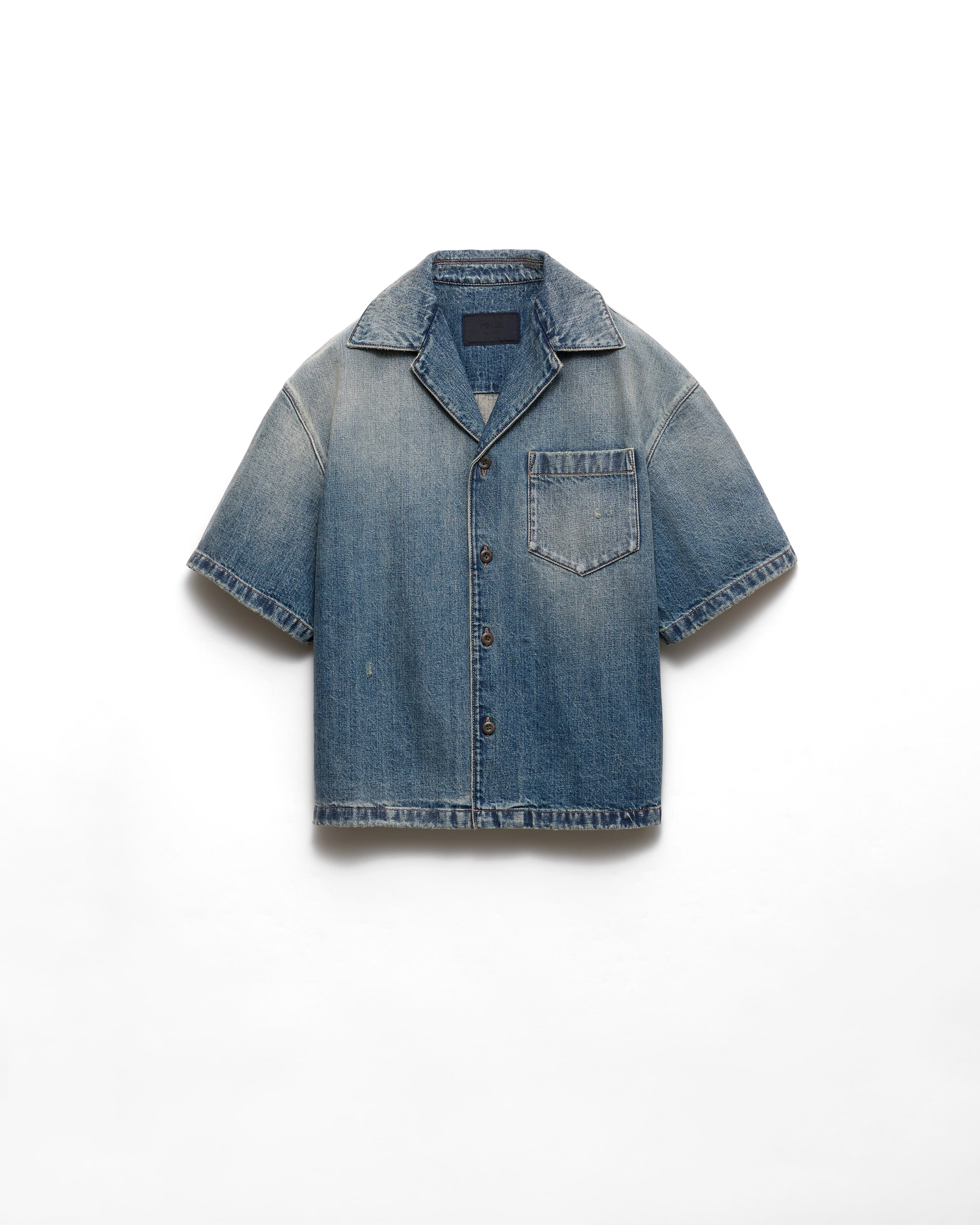 Prada Camicia Bowling In Denim, Uomo, Blu, Taglia M