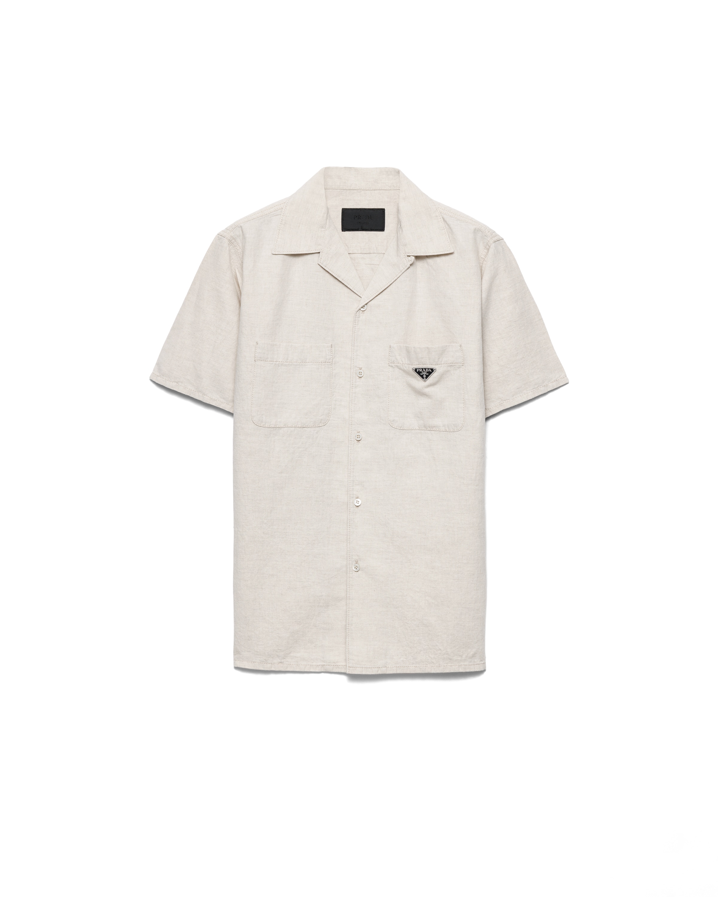 Prada Camicia Maniche Corte In Chambray, Uomo, Naturale, Taglia XL
