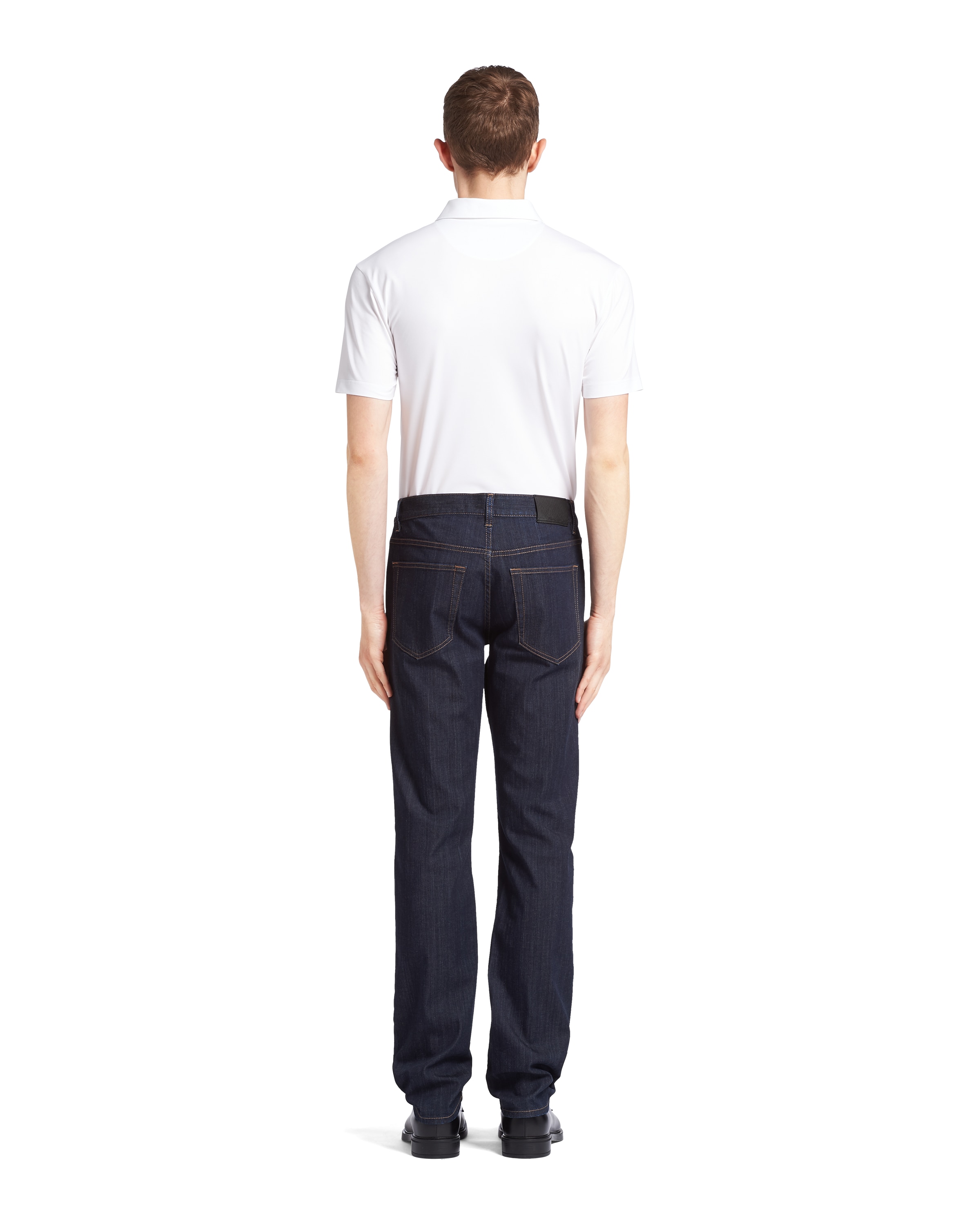 Prada Stretch Denim Jeans Belt Loops Five Pockets In Navy