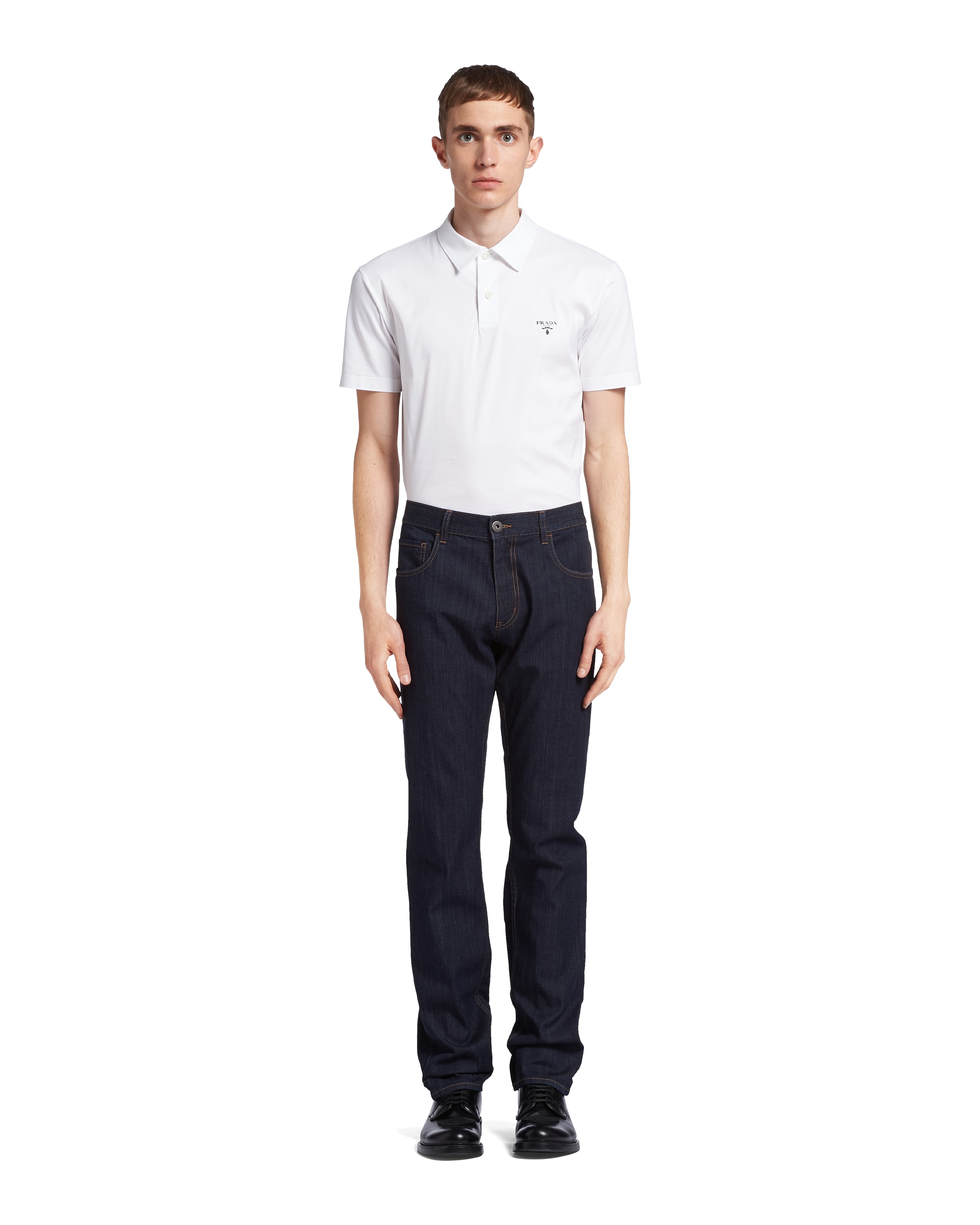 Prada Stretch Denim Jeans Belt Loops Five Pockets In Navy