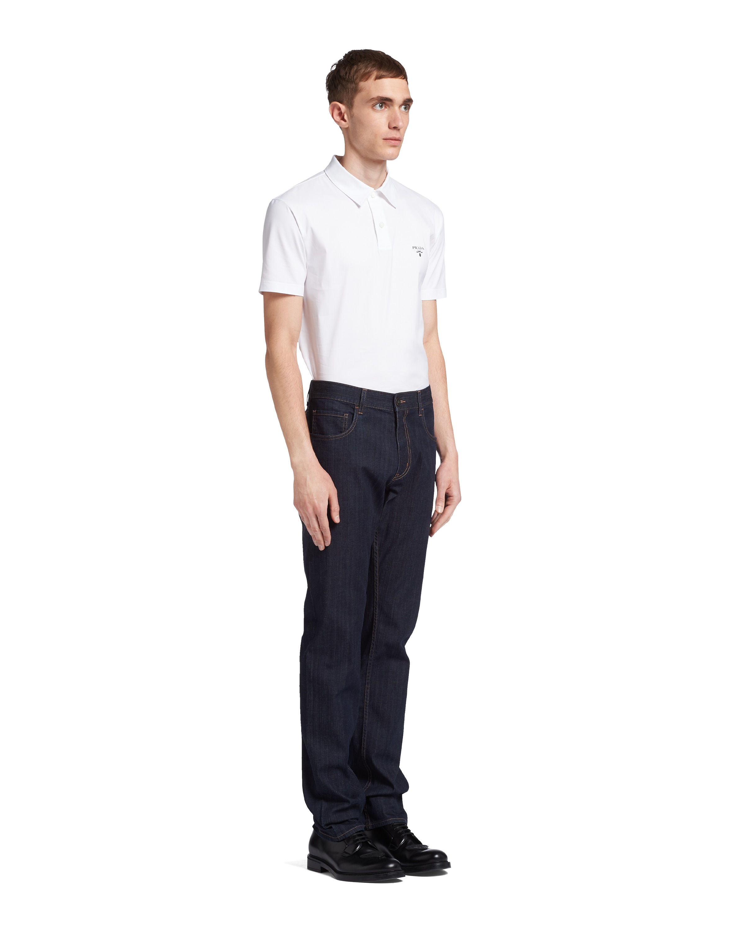 Prada Stretch Denim Jeans Belt Loops Five Pockets In Navy
