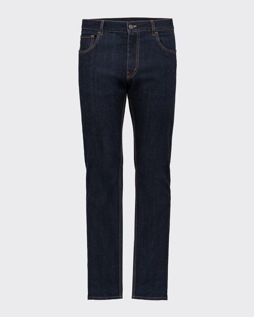 Navy Tapered-fit stretch-denim trousers | Prada