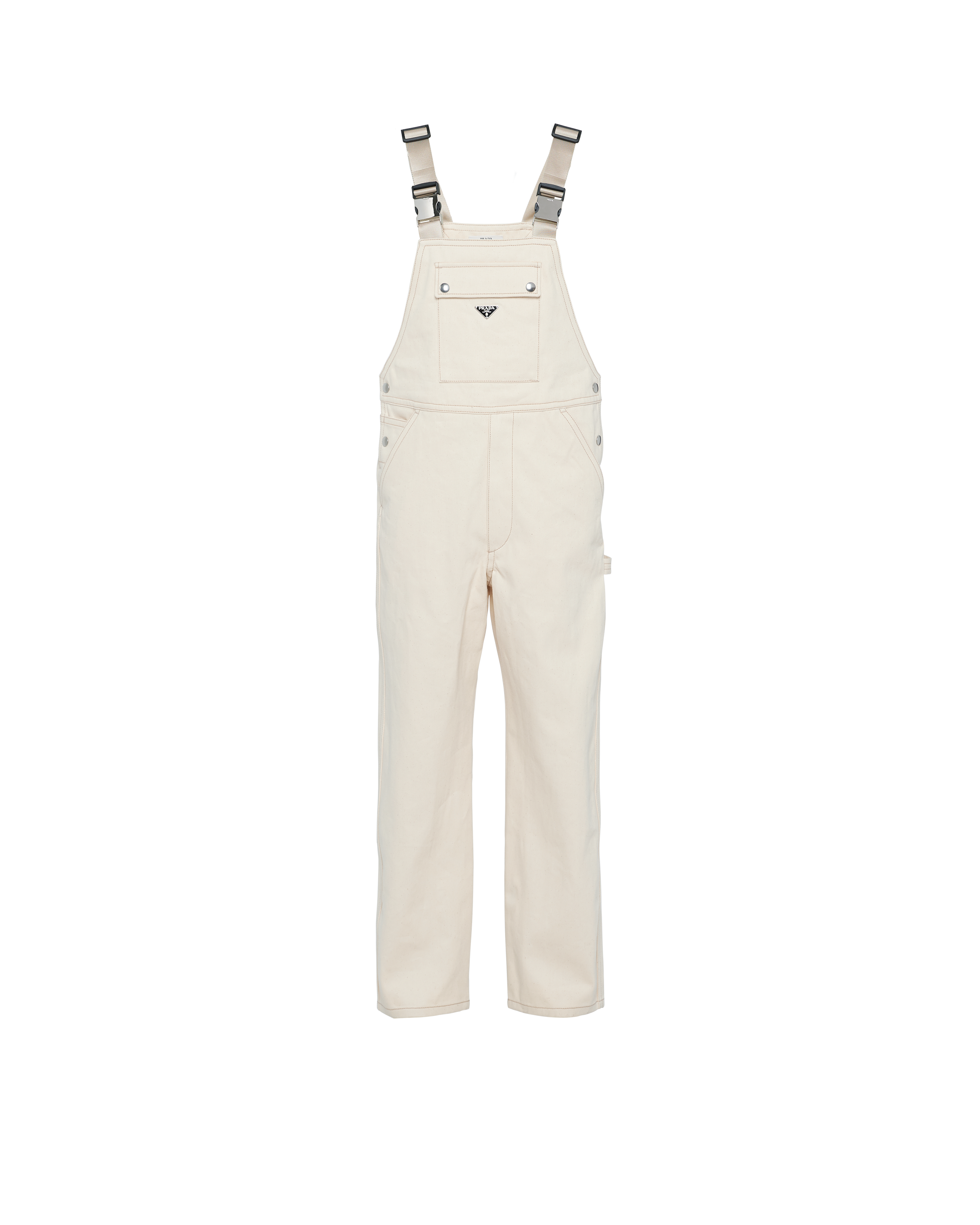Prada Bull Denim Overalls In Beige | ModeSens