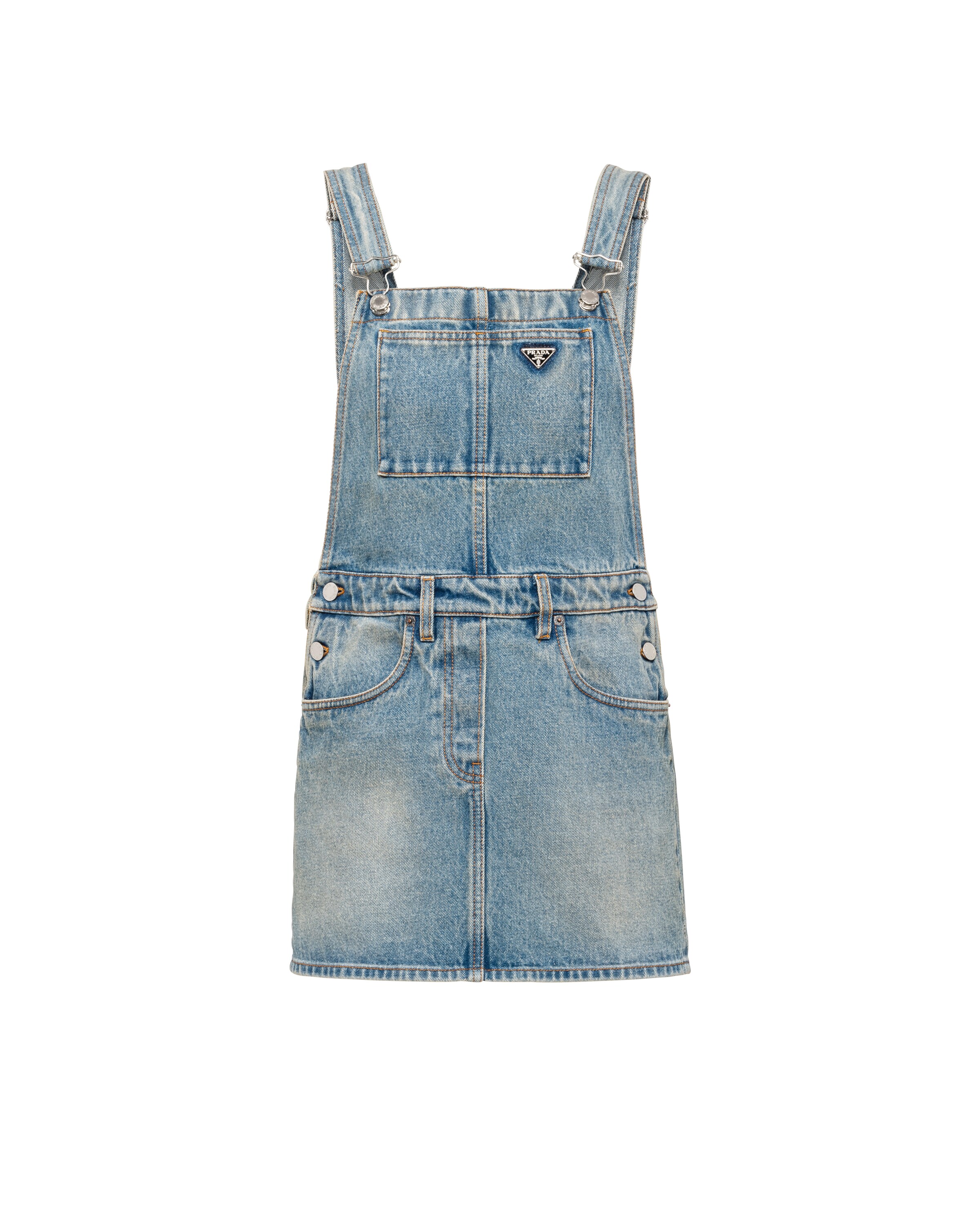 Prada Denim Bib Dress, Women, Light Blue, Size 36S