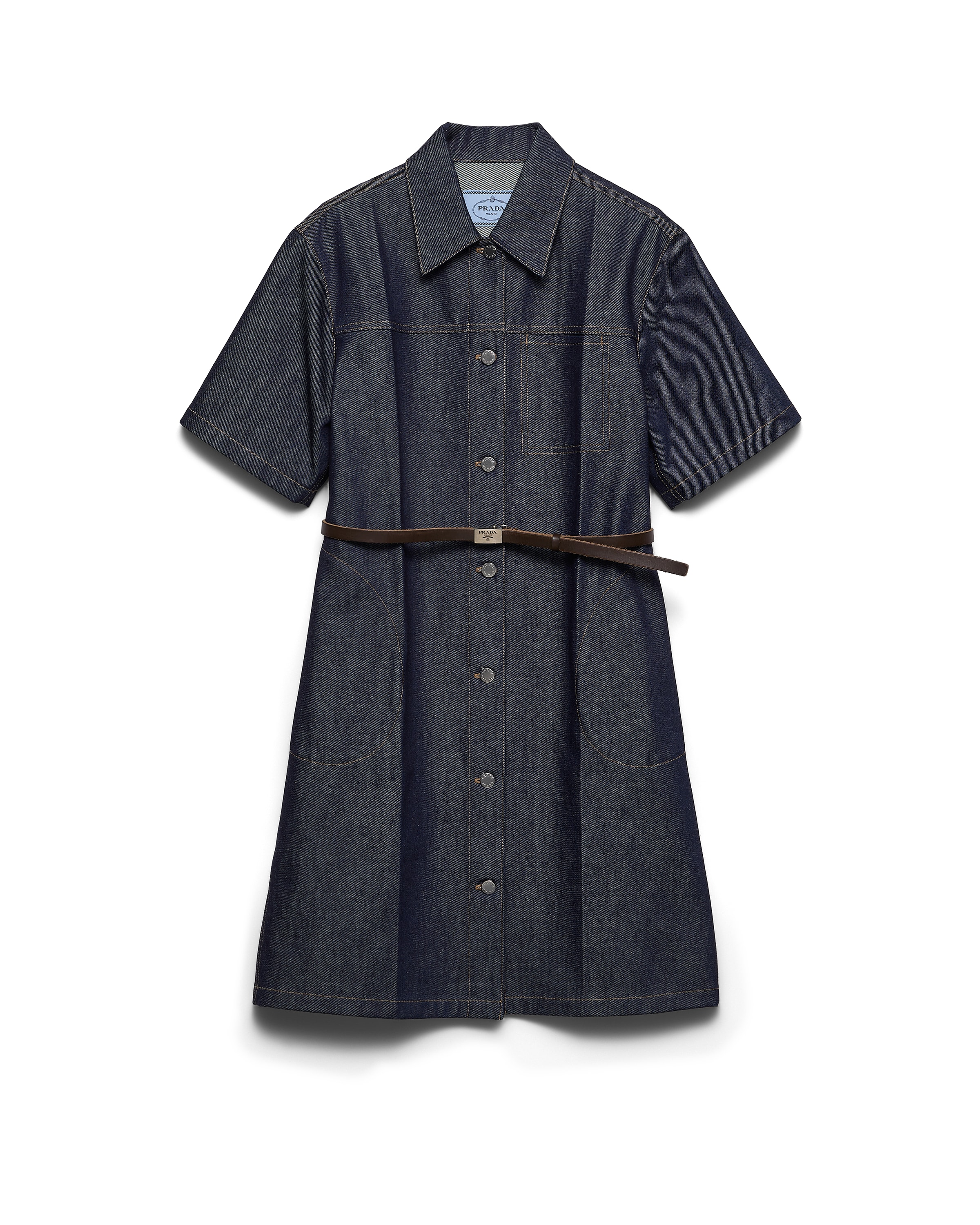 Belted Denim Dress, Woman, Navy, Size 36