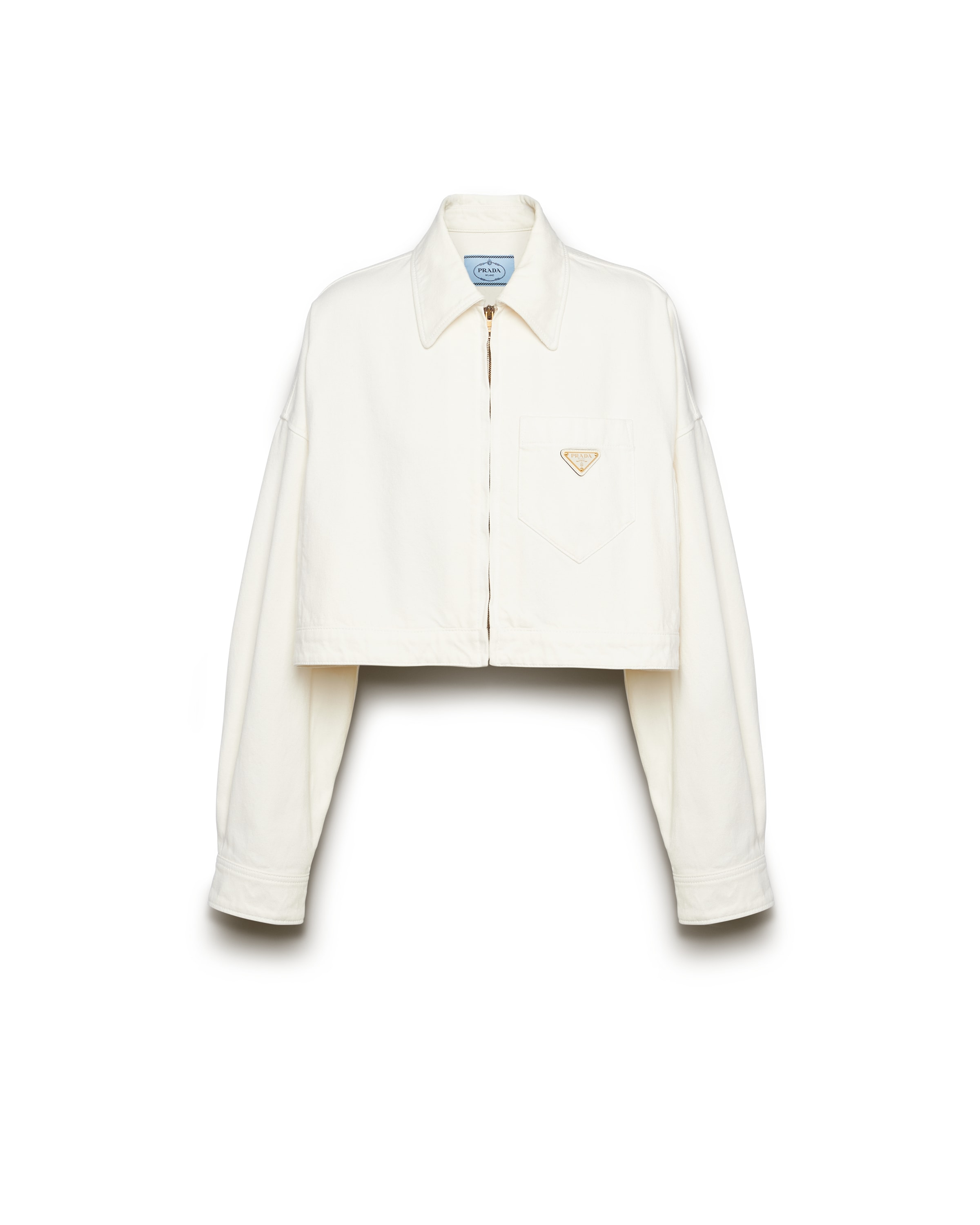 Prada Blouson In Denim, Donna, Bianco, Taglia 38