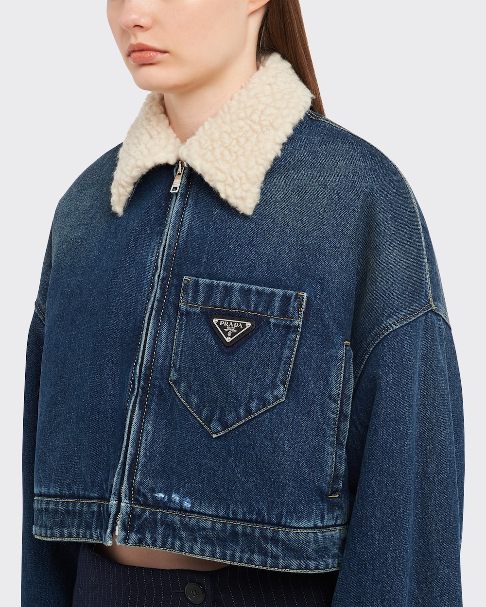 cropped collar denim jacket
