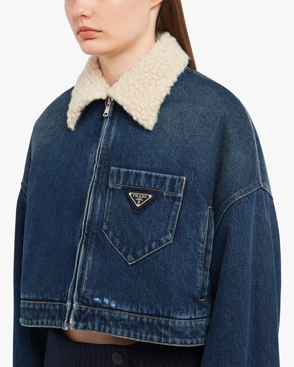 cropped cream denim jacket