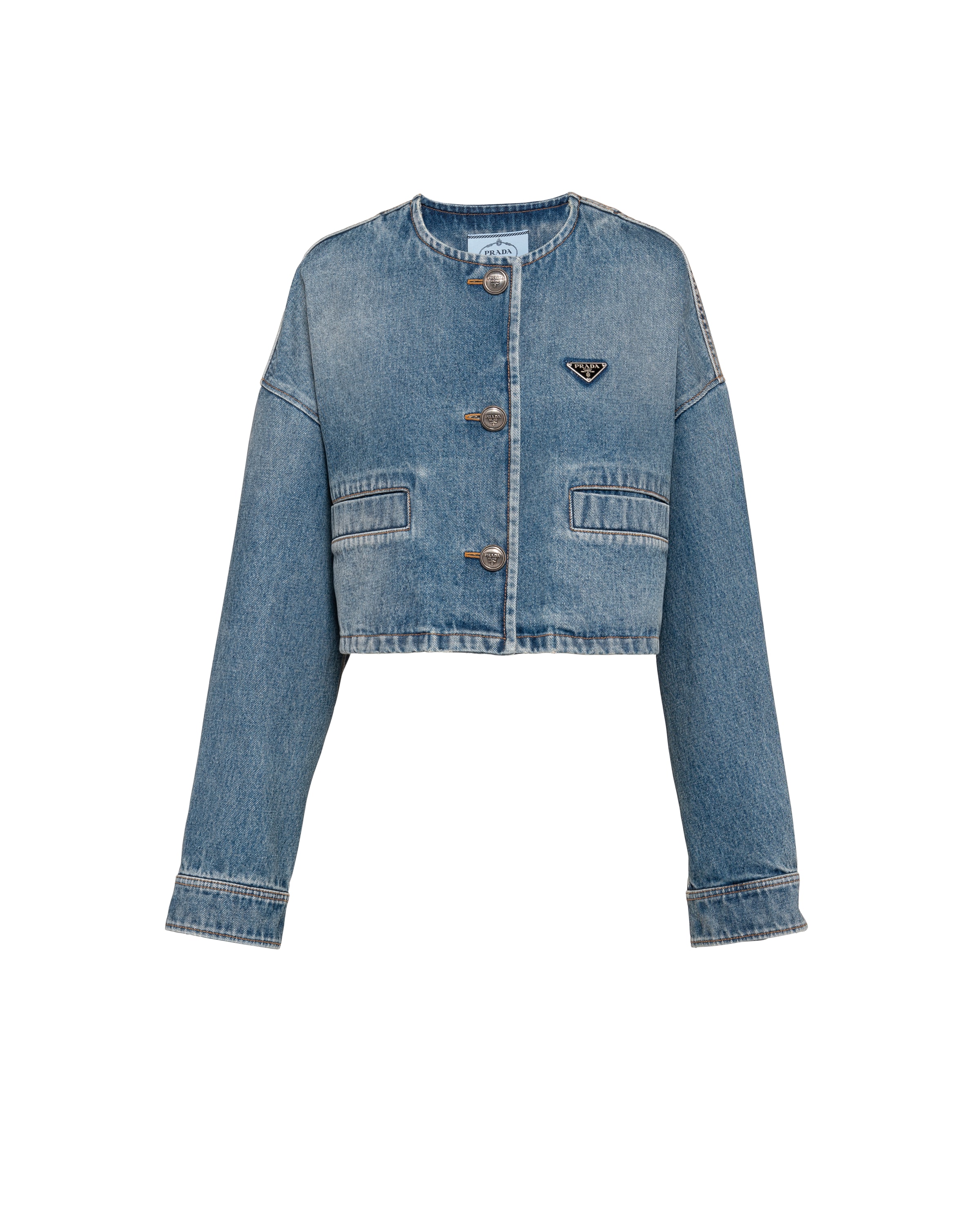 Prada Denim Blouson Jacket, Women, Sky Blue, Size 42