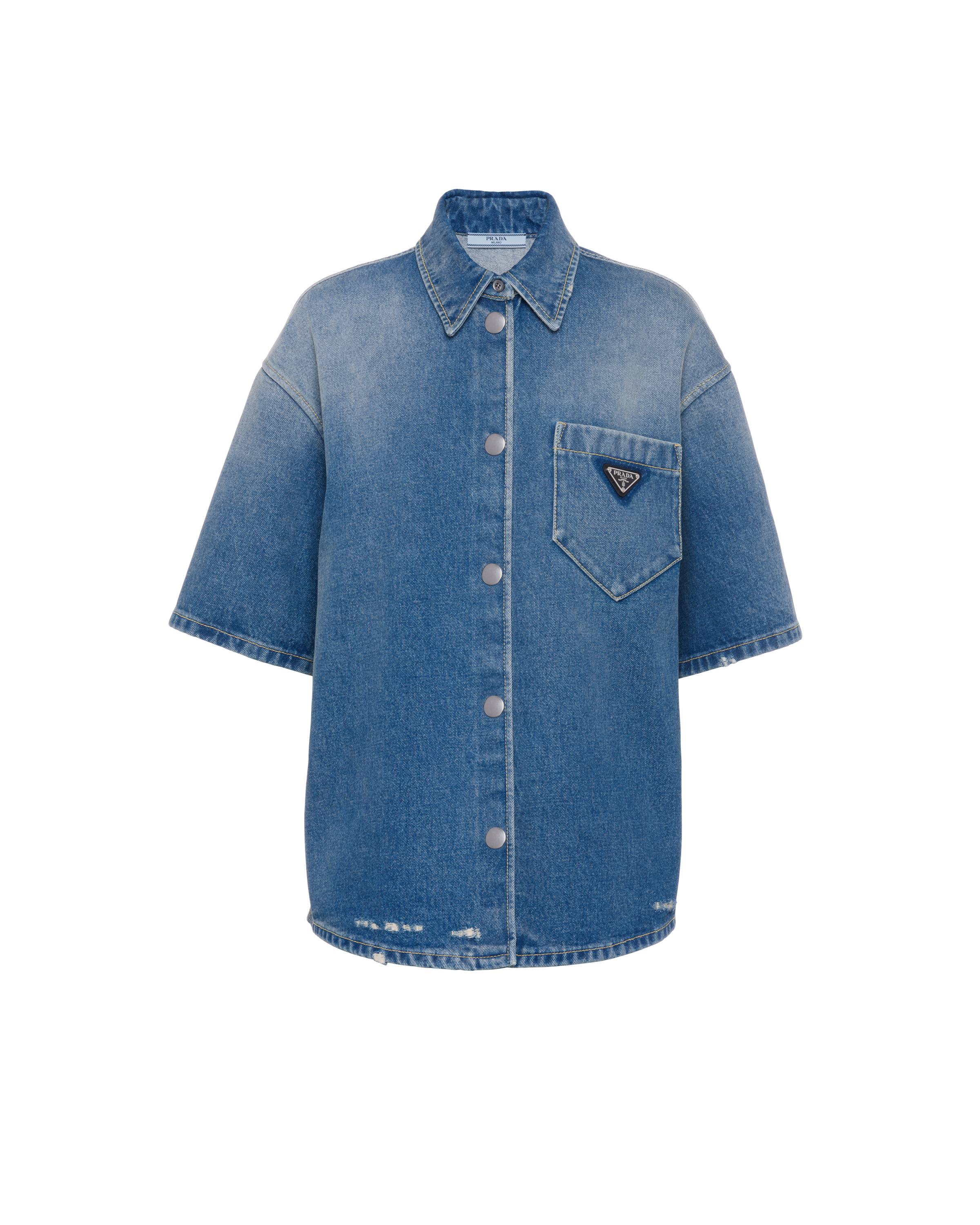 Prada Denim Logo Shirt In Navy