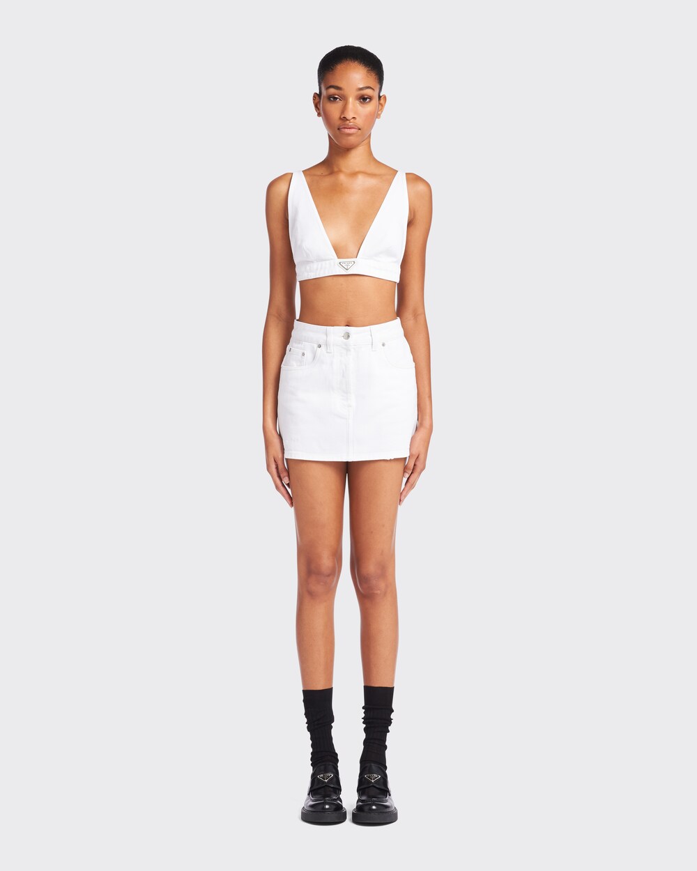 White Organic denim miniskirt | Prada