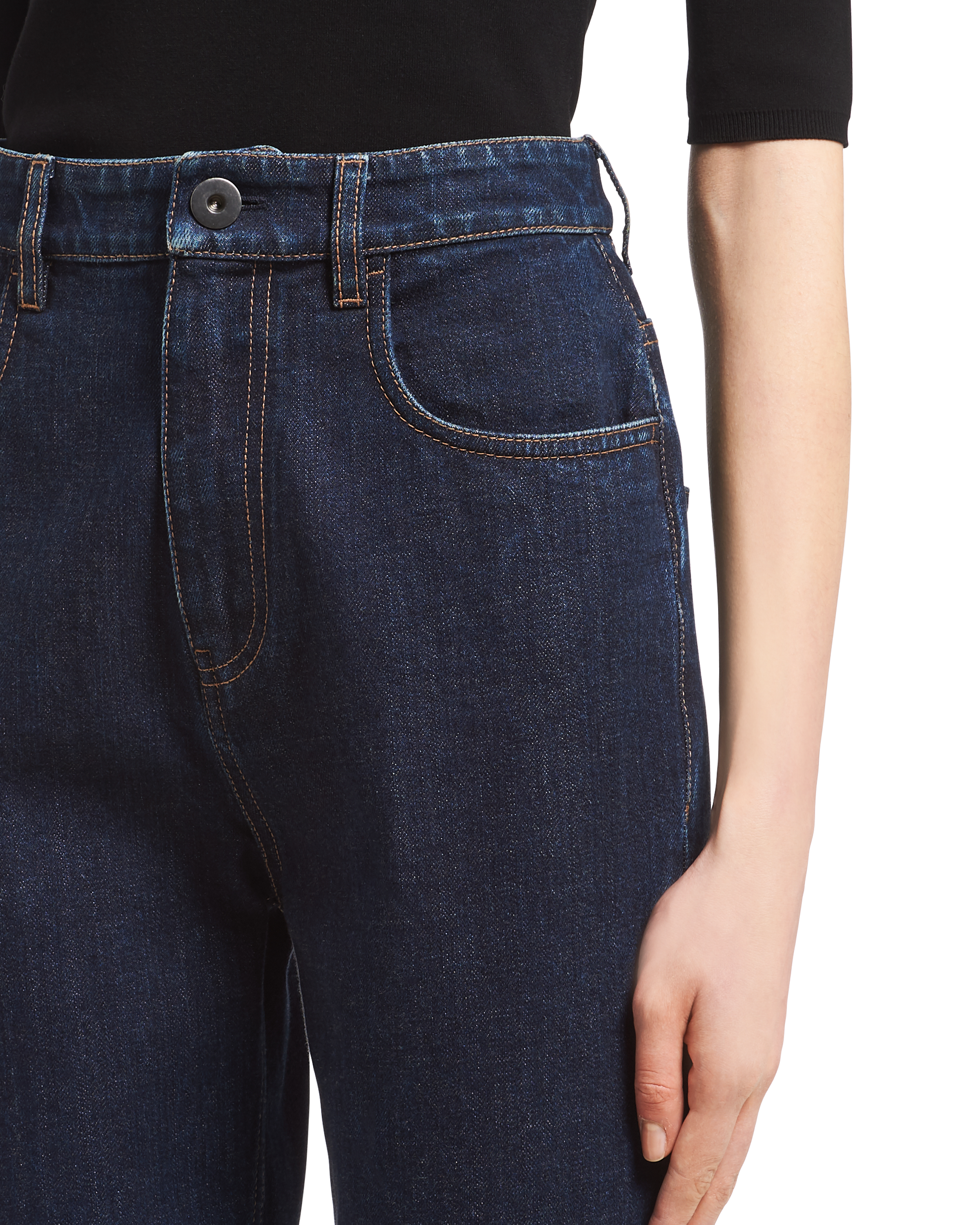 Navy Five-pocket indigo denim mom 