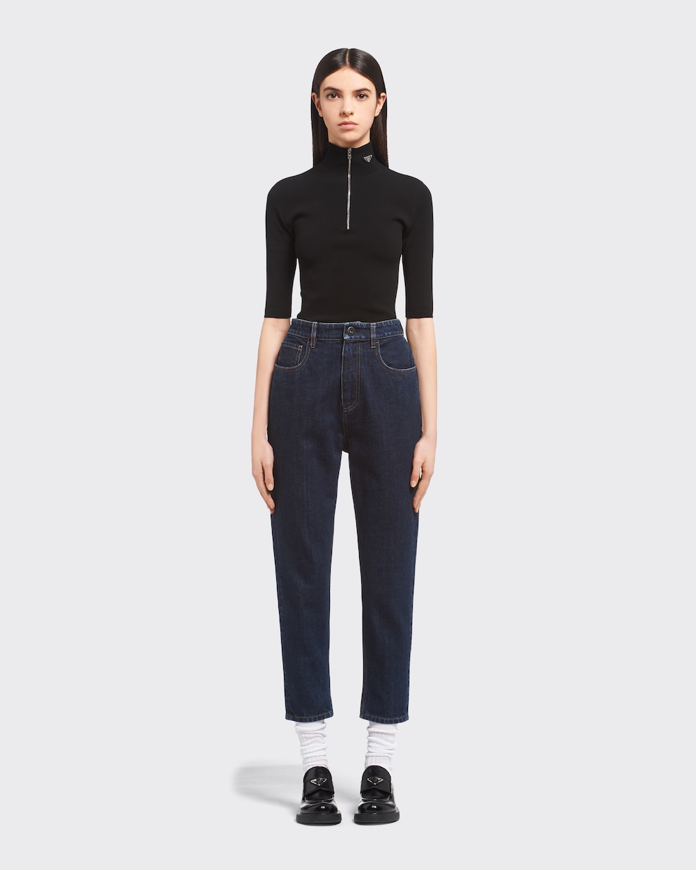 Navy Five-pocket indigo denim mom 