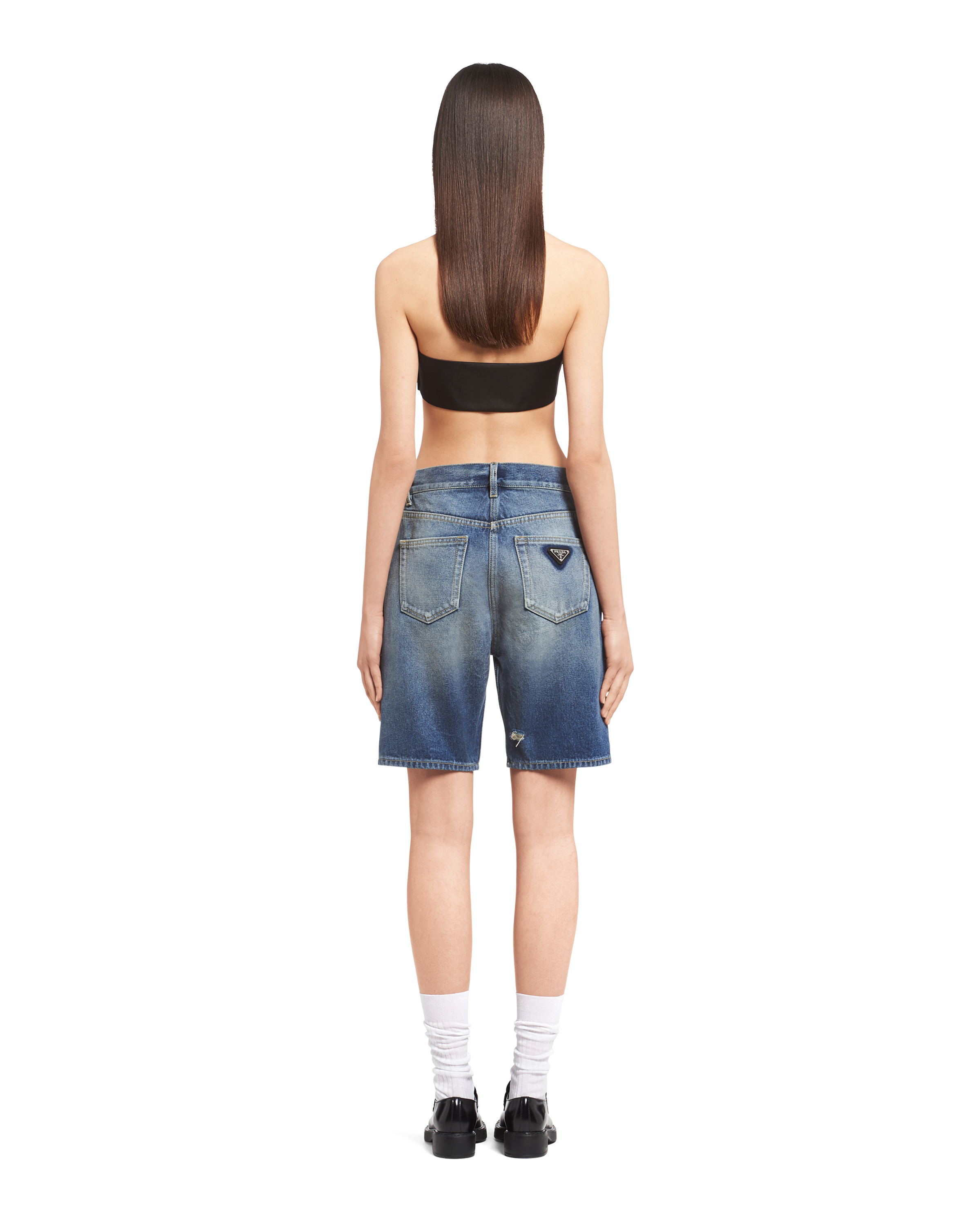 Navy Organic denim Bermuda shorts | Prada