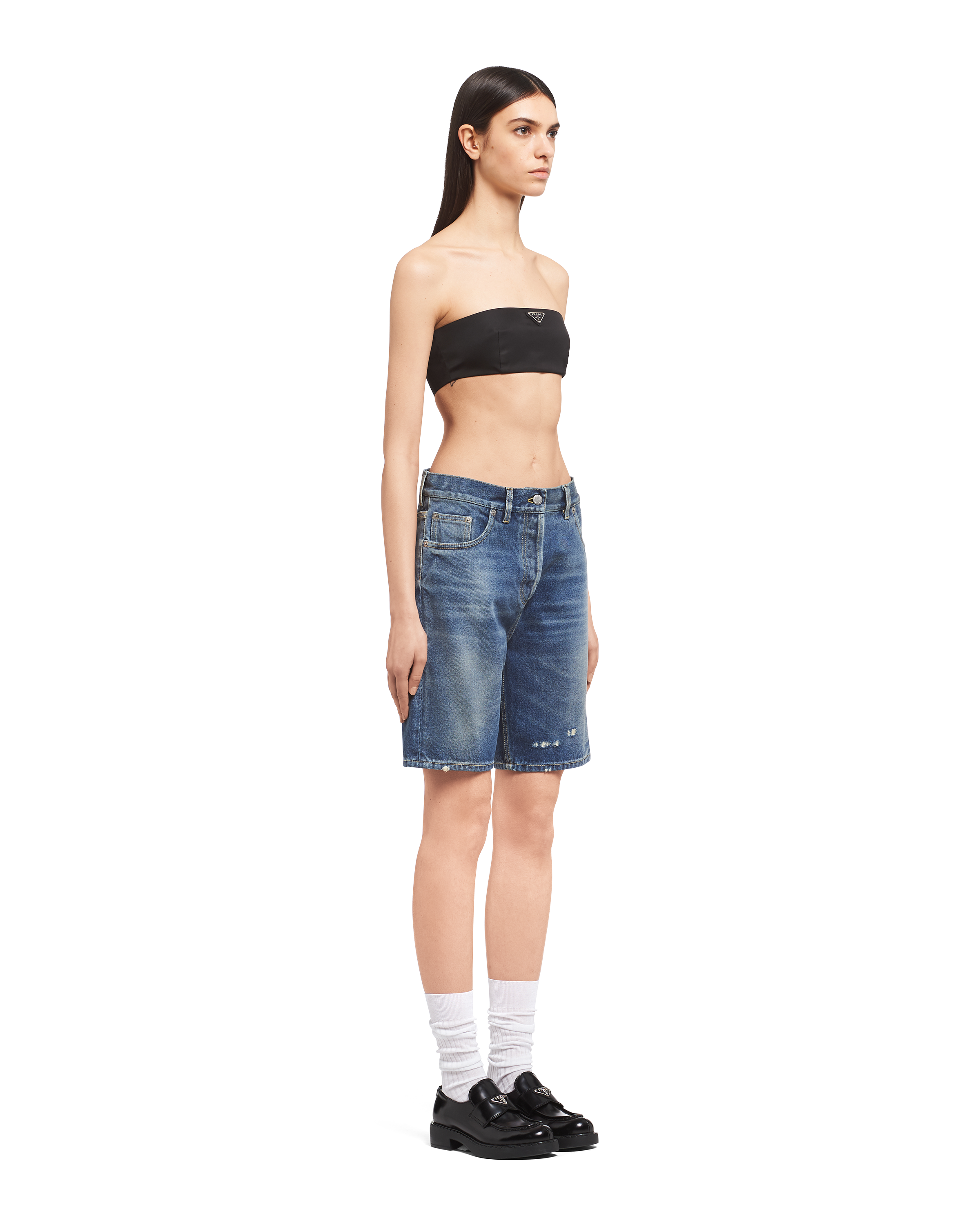 Navy Organic denim Bermuda shorts | Prada
