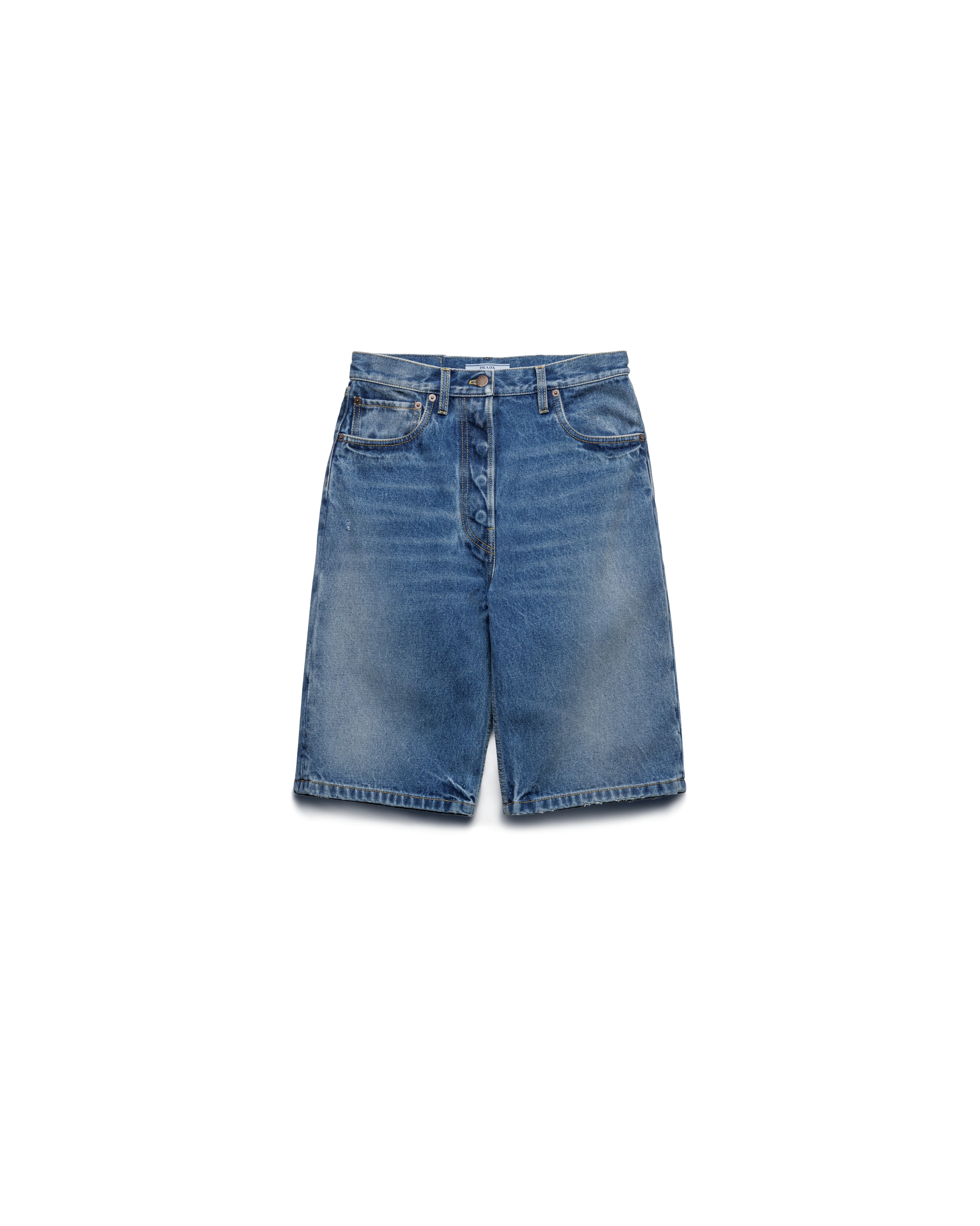 Prada Bermuda In Denim, Donna, Light Blu, Taglia 27