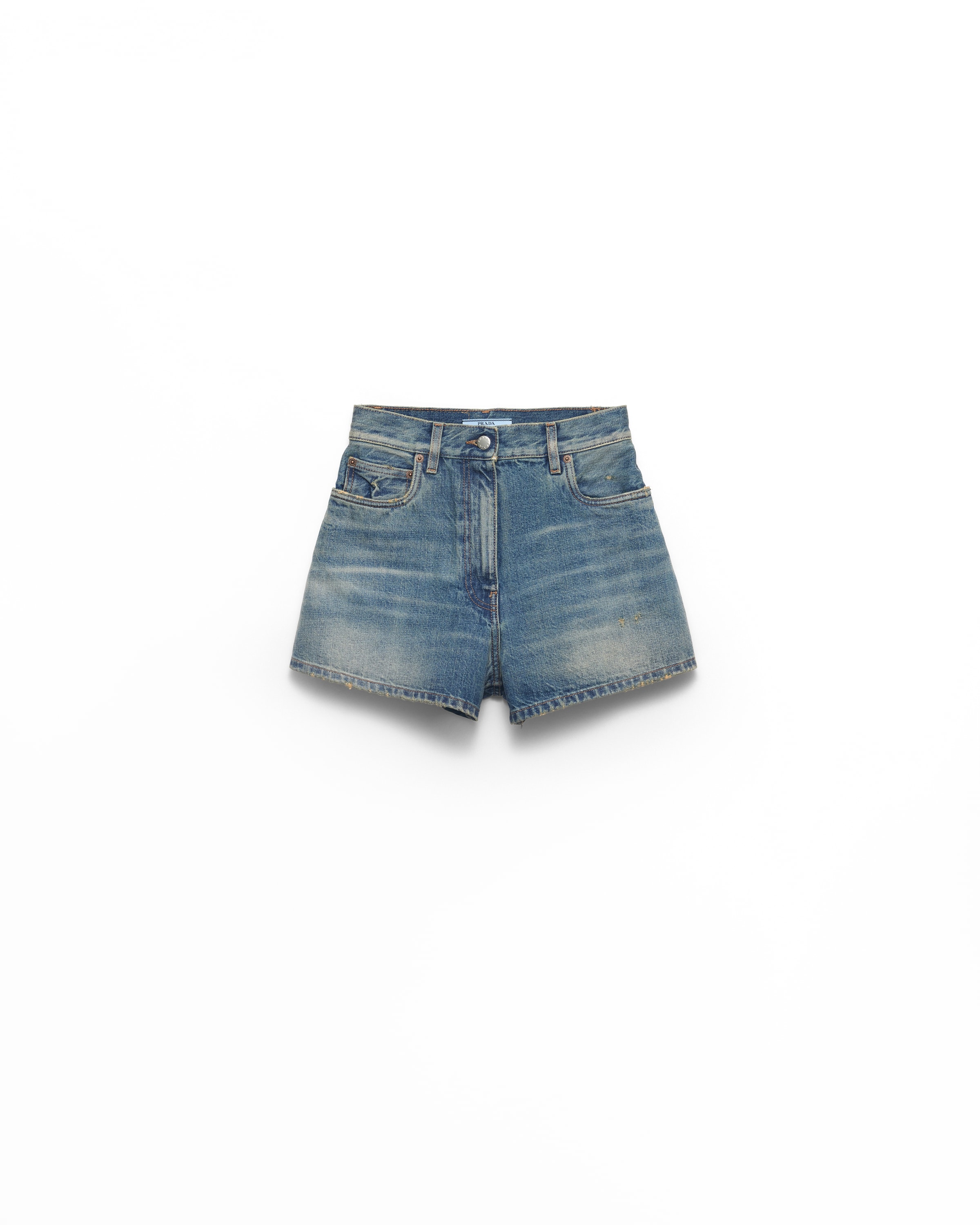 Prada Shorts In Denim, Donna, Blu, Taglia 27