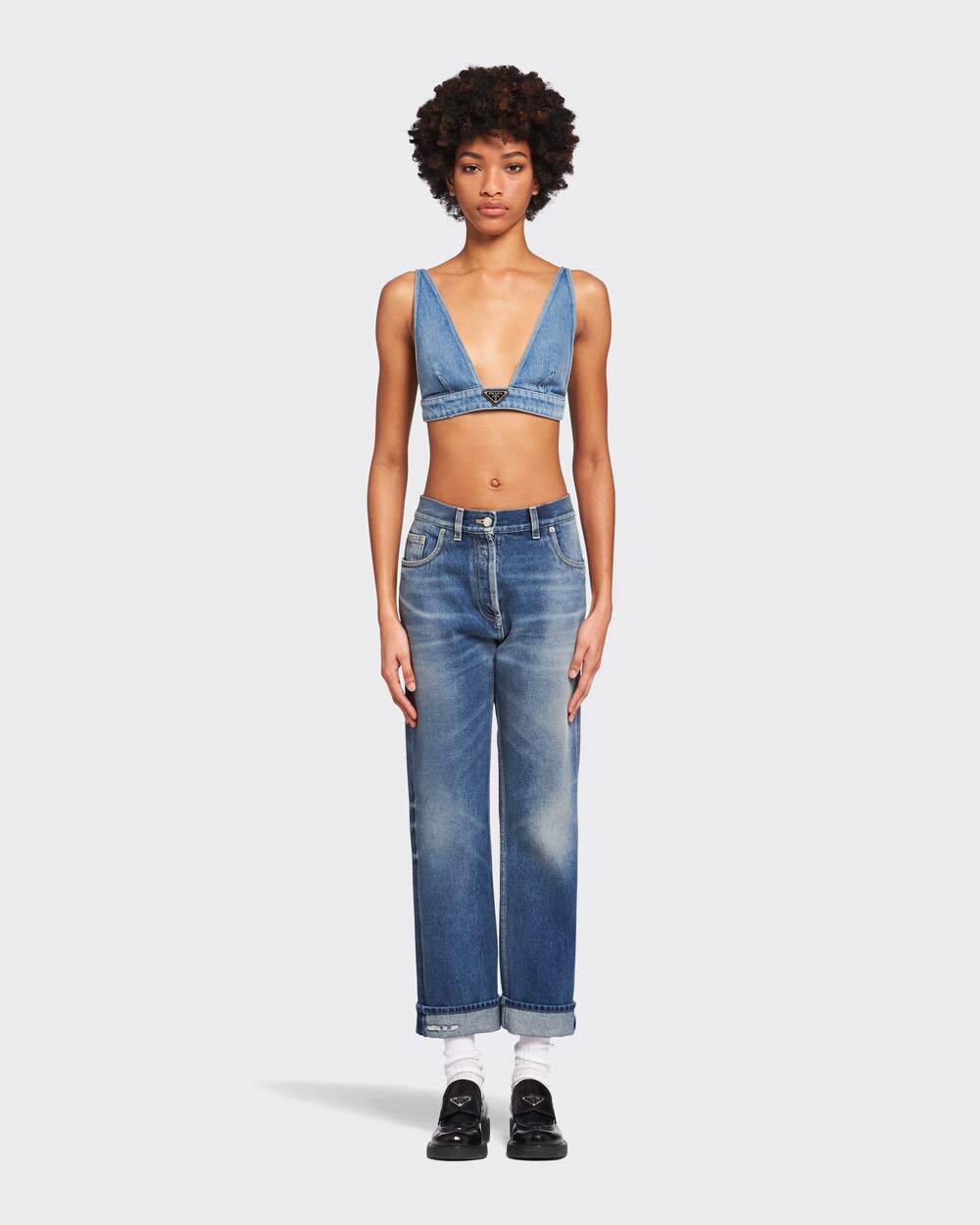 Navy Organic denim top | Prada