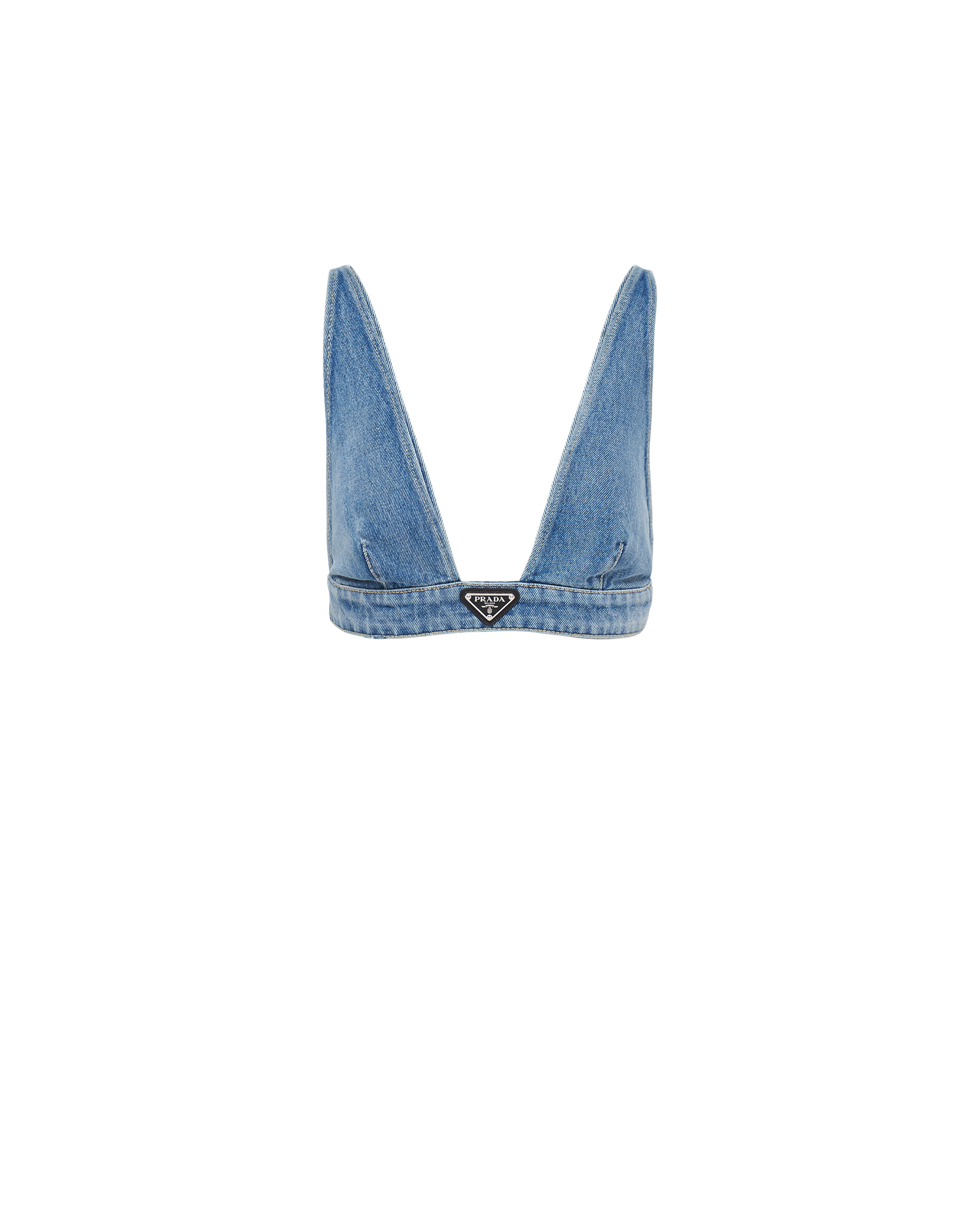 Prada Logo Denim Bralette In Navy