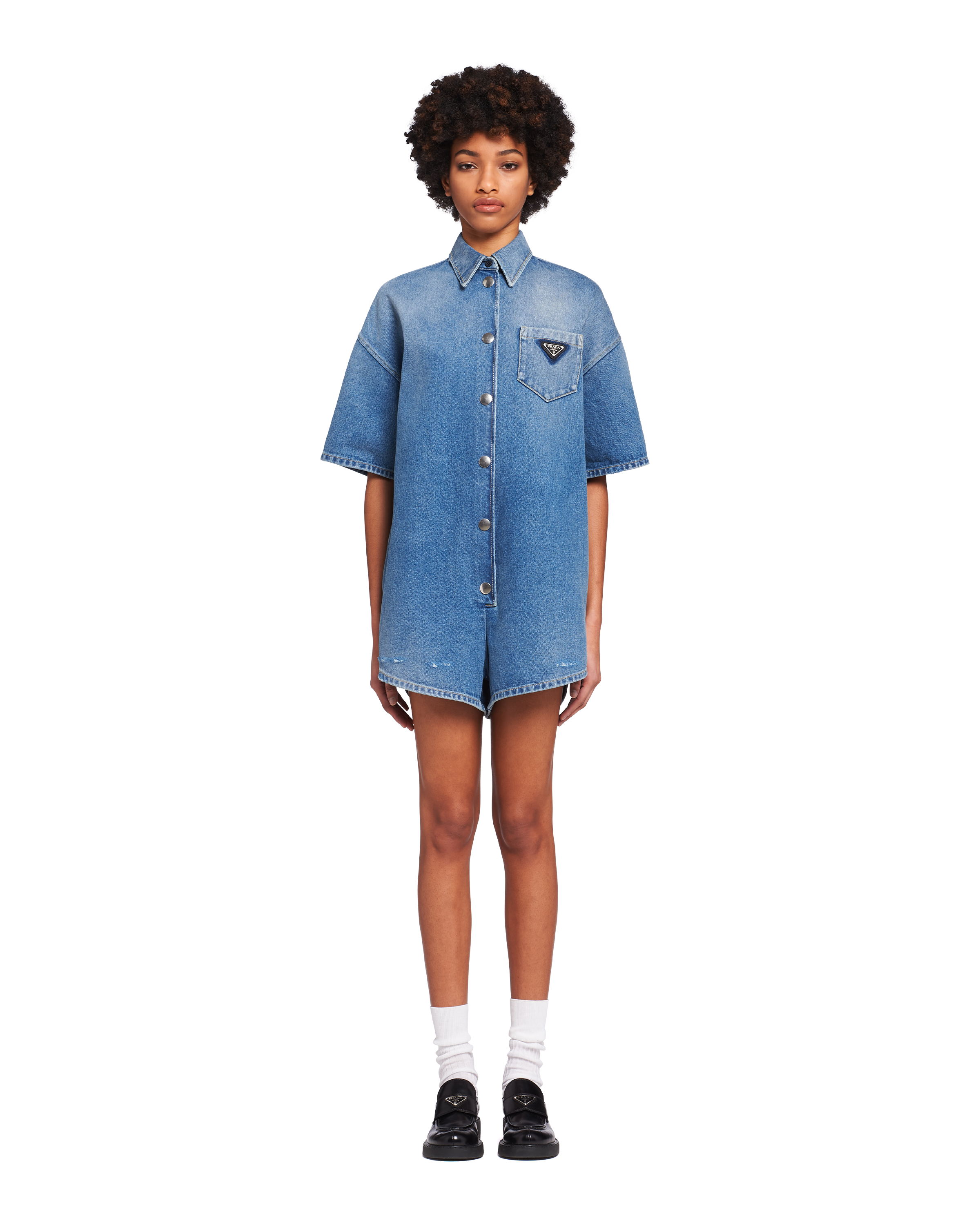 Navy Organic denim playsuit | Prada