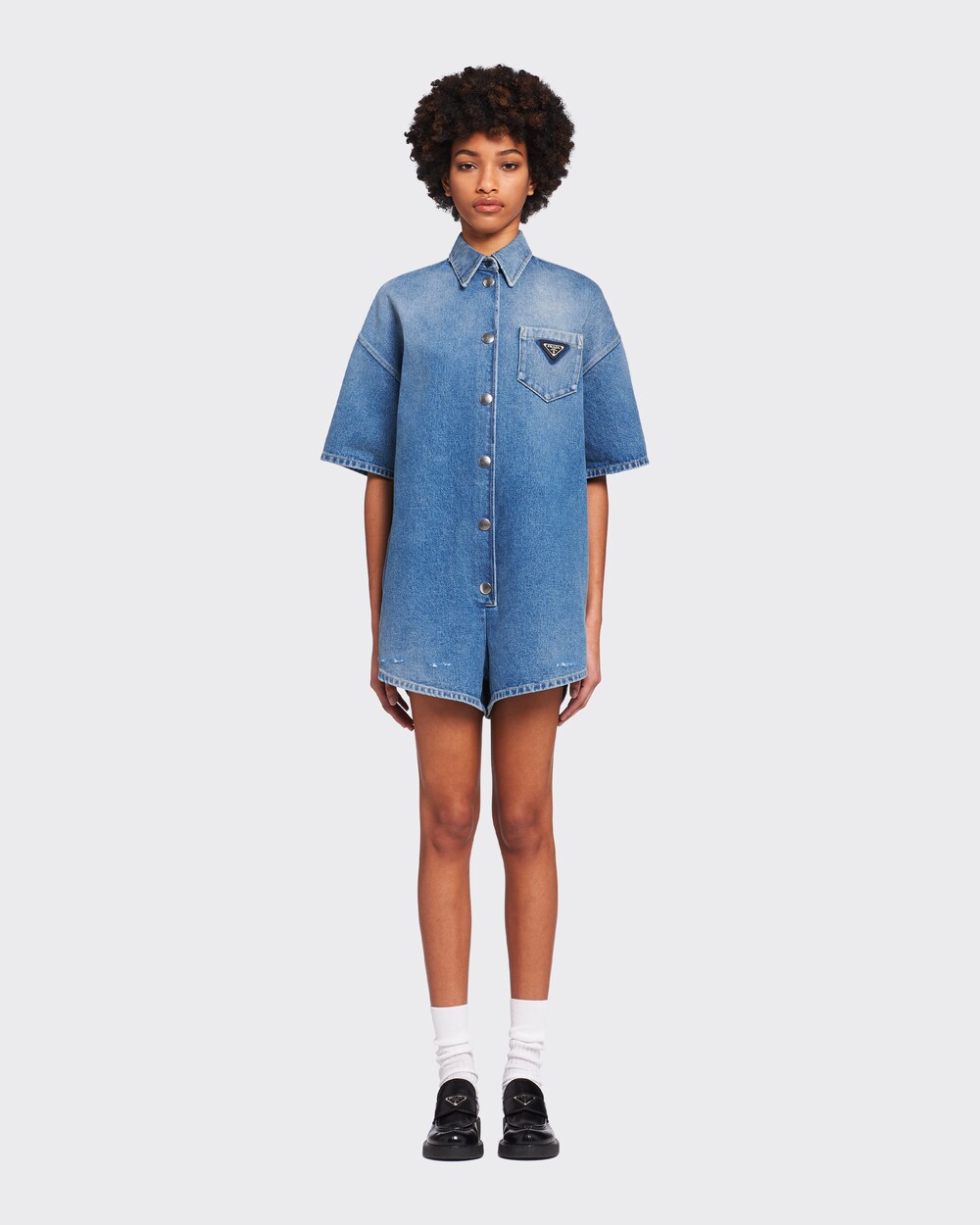Navy Organic denim playsuit | Prada