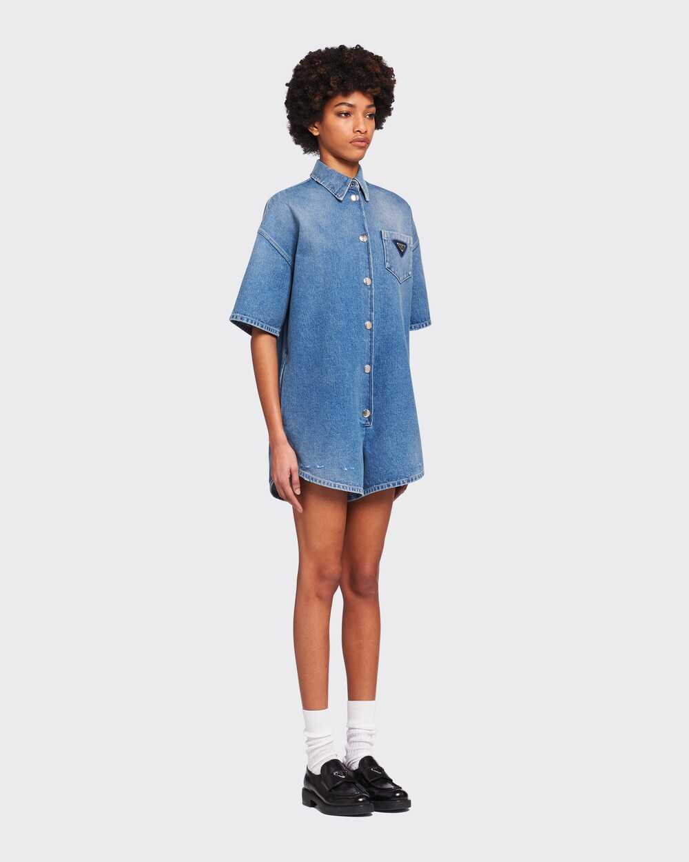 Navy Organic denim playsuit | Prada